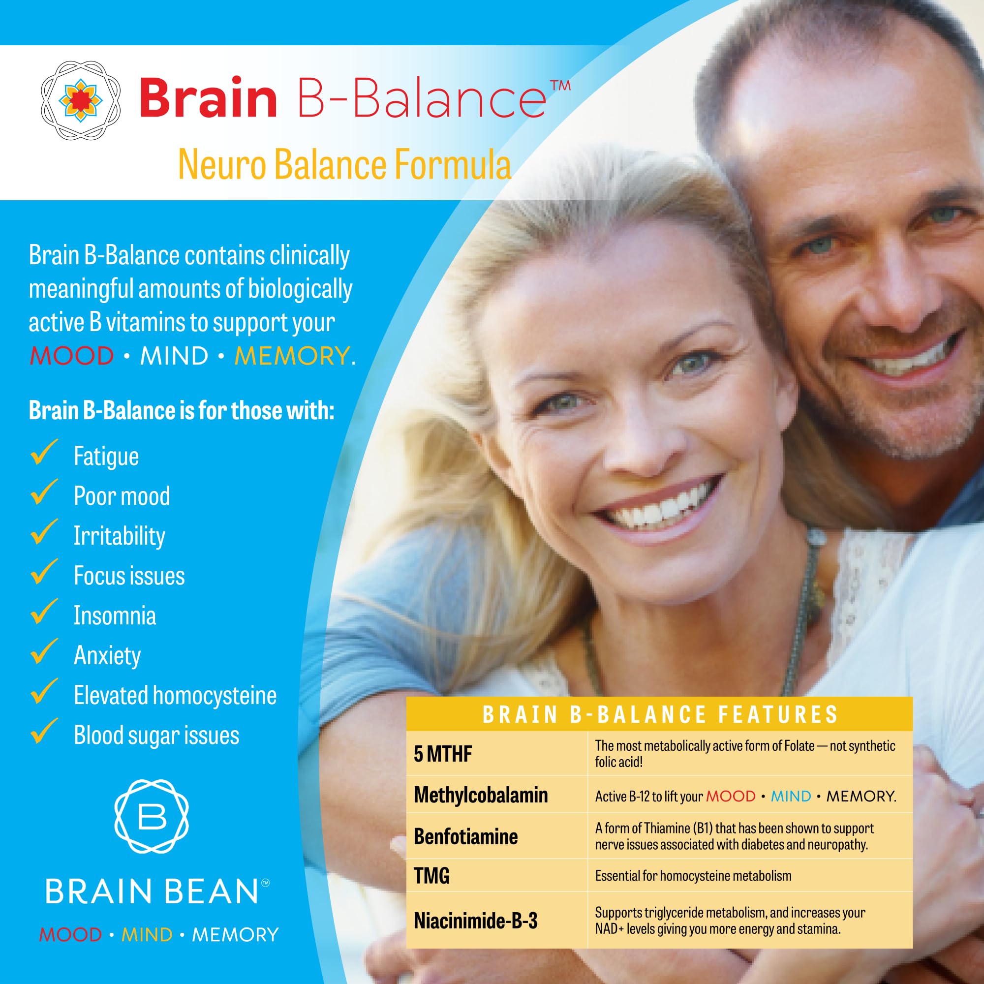 Brain Bean Methyl B Complete capsules on a wooden surface