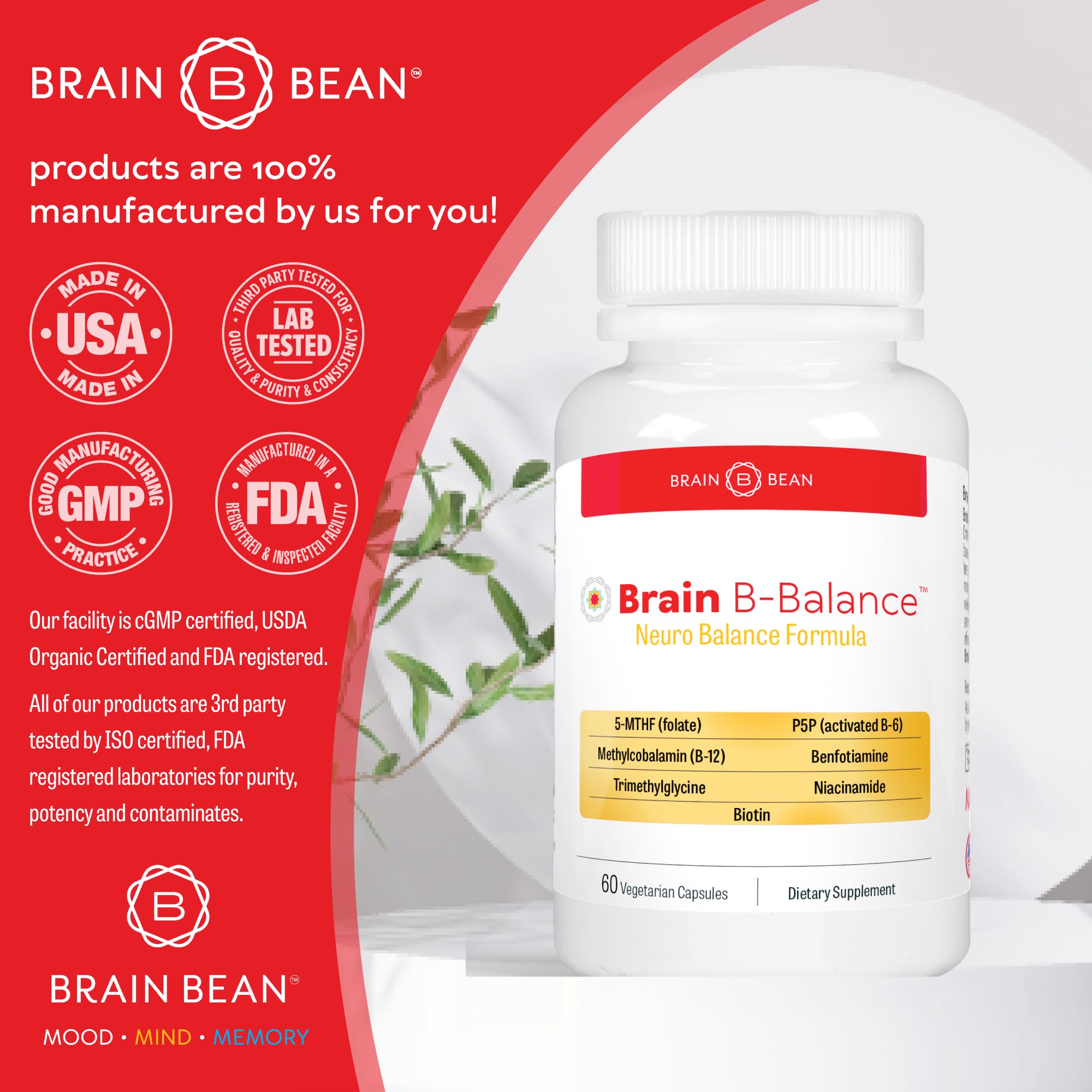 Brain Bean Methyl B Complete capsules with ingredients list