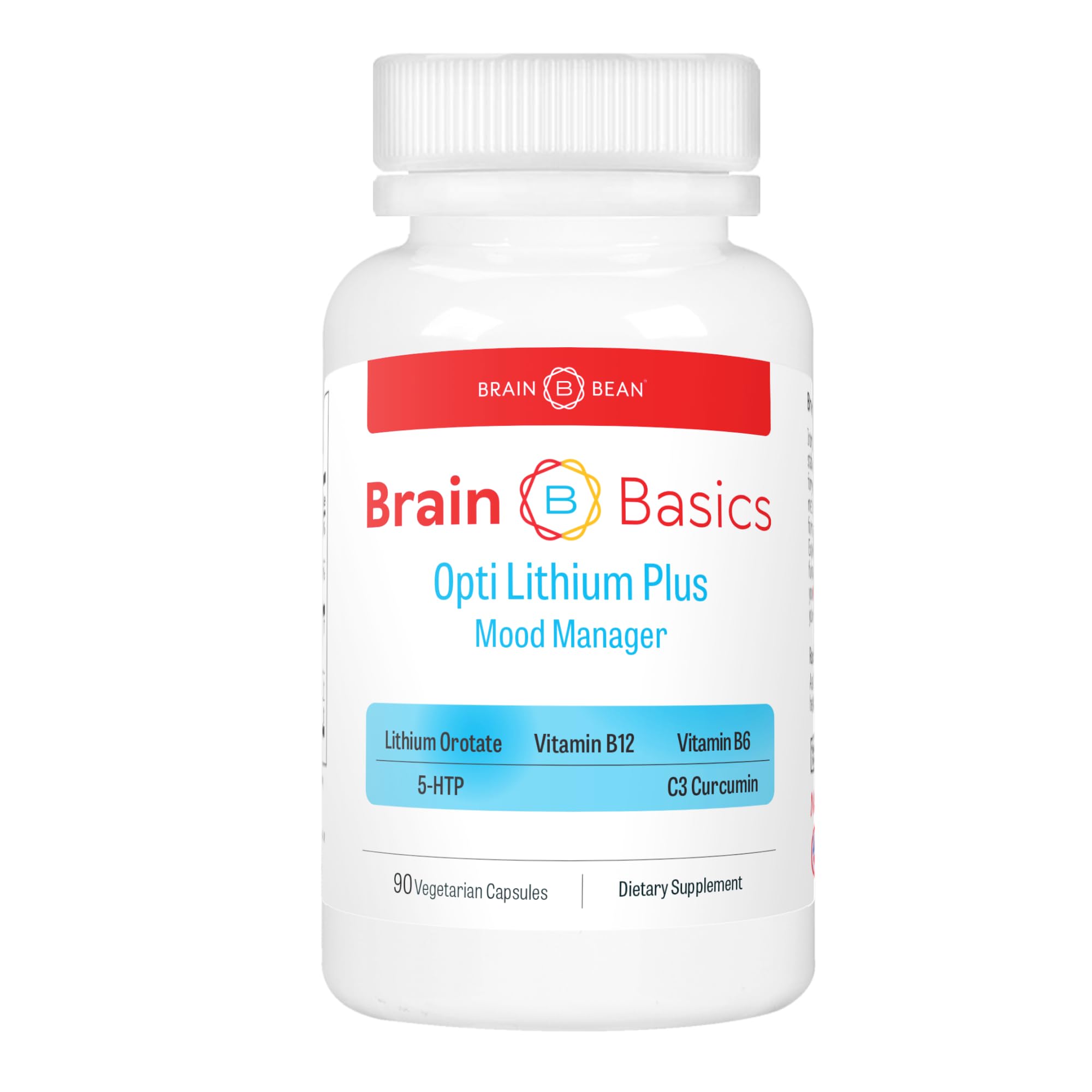 Brain Bean Opti Lithium Plus supplement bottle front view