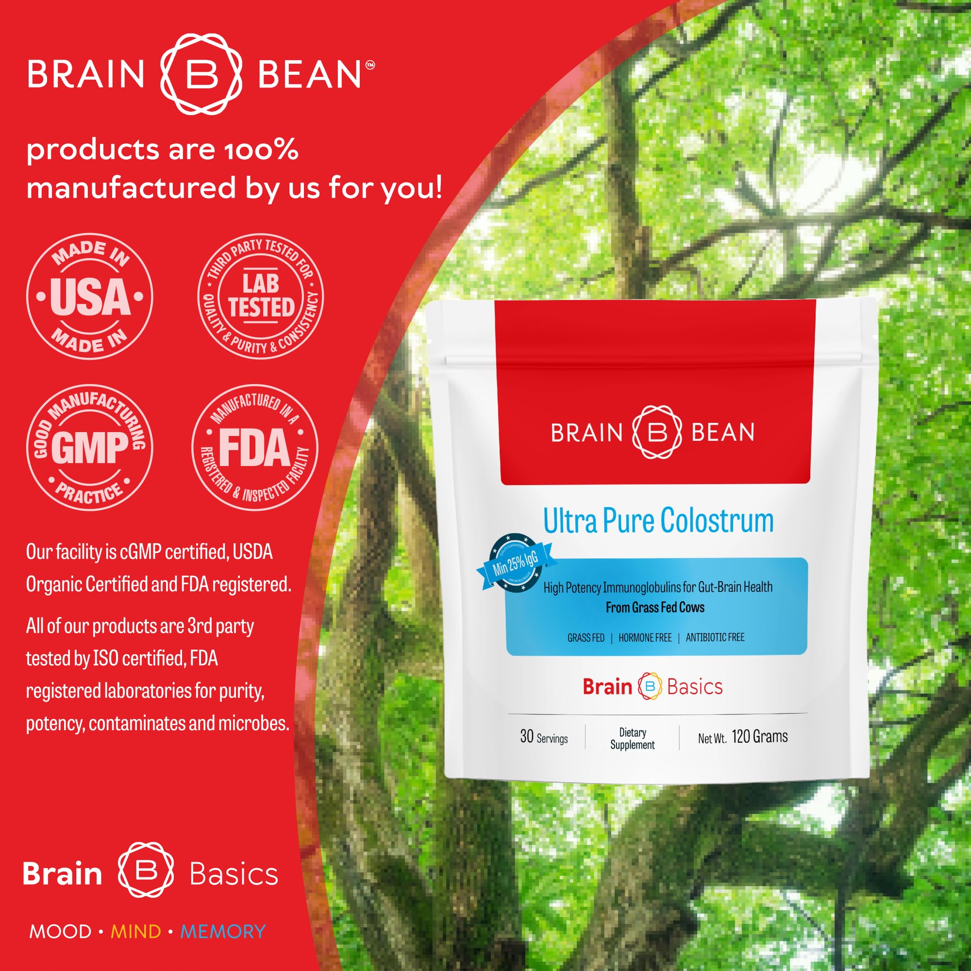Brain Bean Ultra Pure Colostrum Powder nutritional information