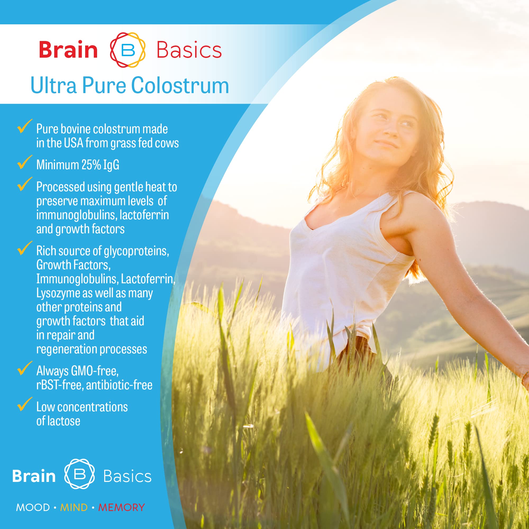 Brain Bean Ultra Pure Colostrum Powder packaging details