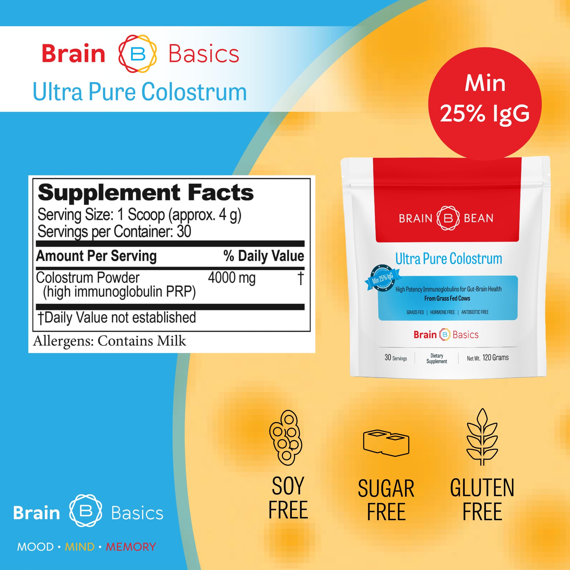 Brain Bean Ultra Pure Colostrum Powder with Lactoferrin side view