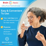 Brain Bean Ultra Pure Nattokinase 5000 FU capsules on a wooden table