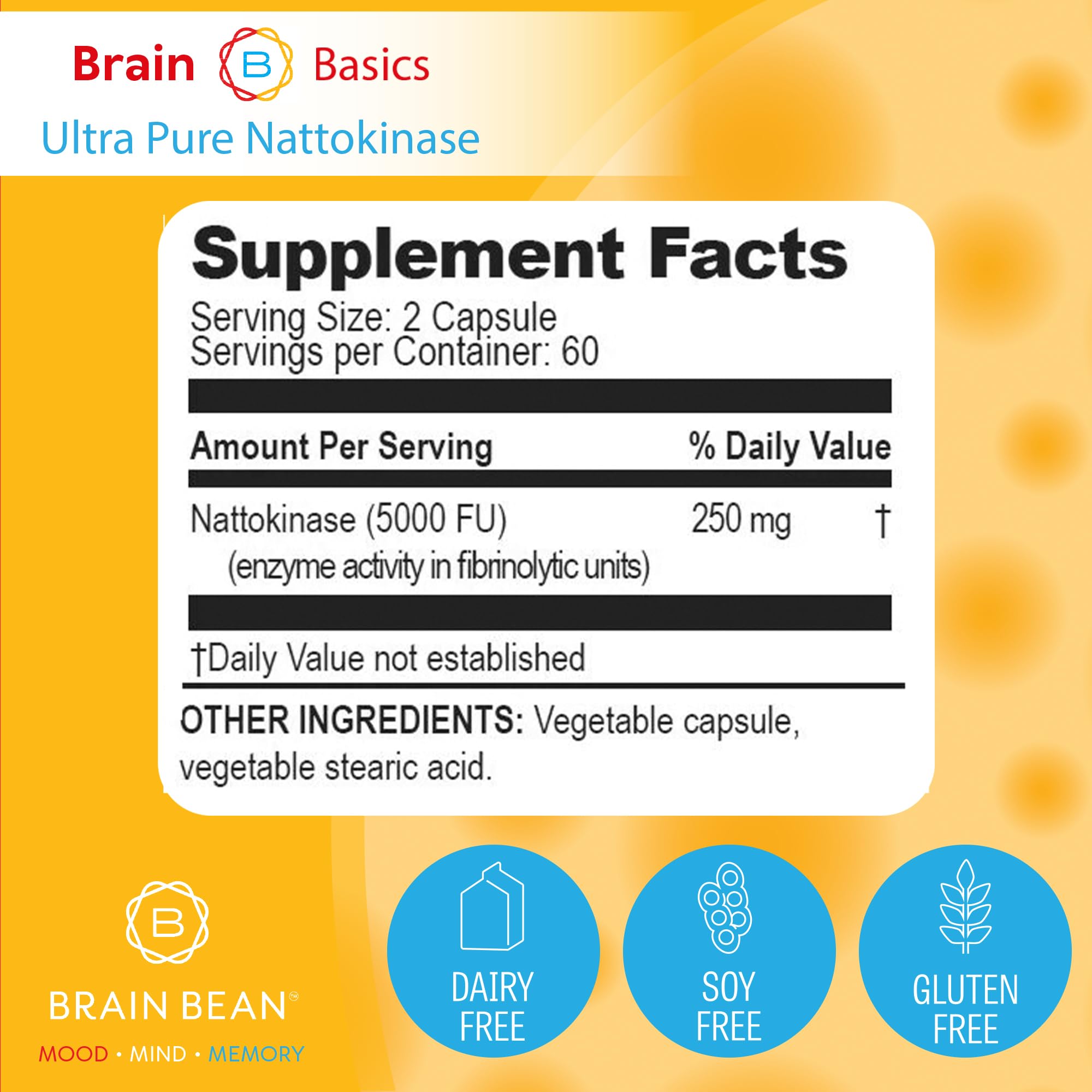 Brain Bean Ultra Pure Nattokinase 5000 FU capsules packaging