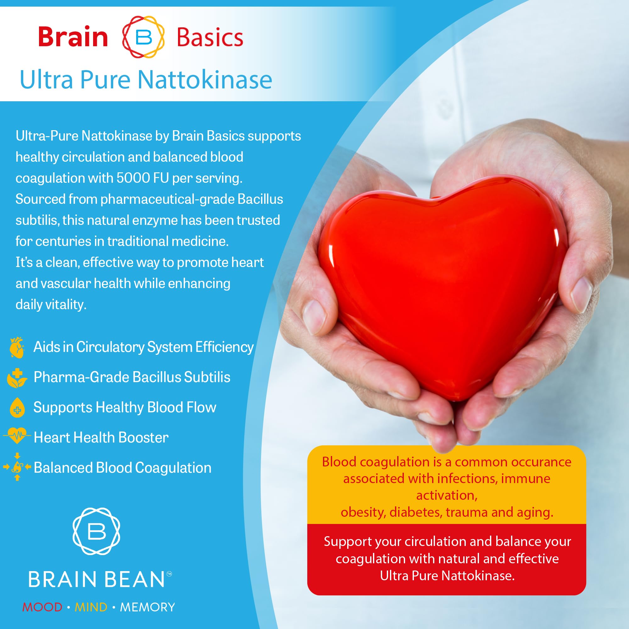 Brain Bean Ultra Pure Nattokinase 5000 FU capsules with measuring spoon