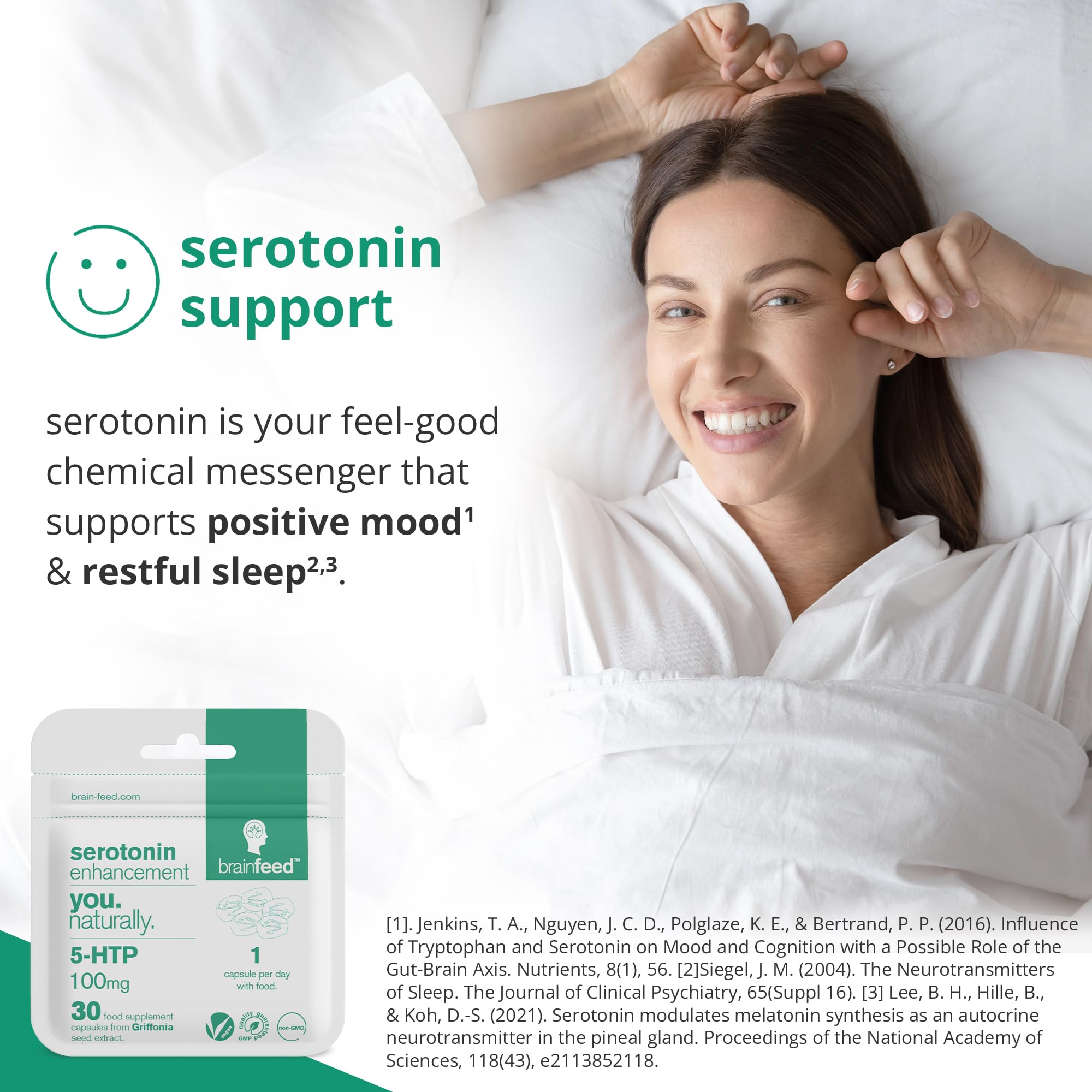 brain feed 5-HTP Natural Serotonin Supplement tablet close-up