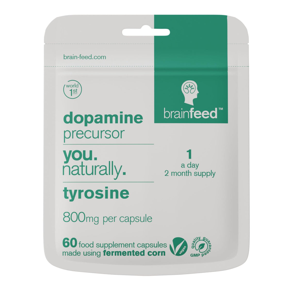 brain feed L-Tyrosine Supplement 800mg capsule front view