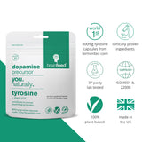 brain feed L-Tyrosine Supplement bottle on a table