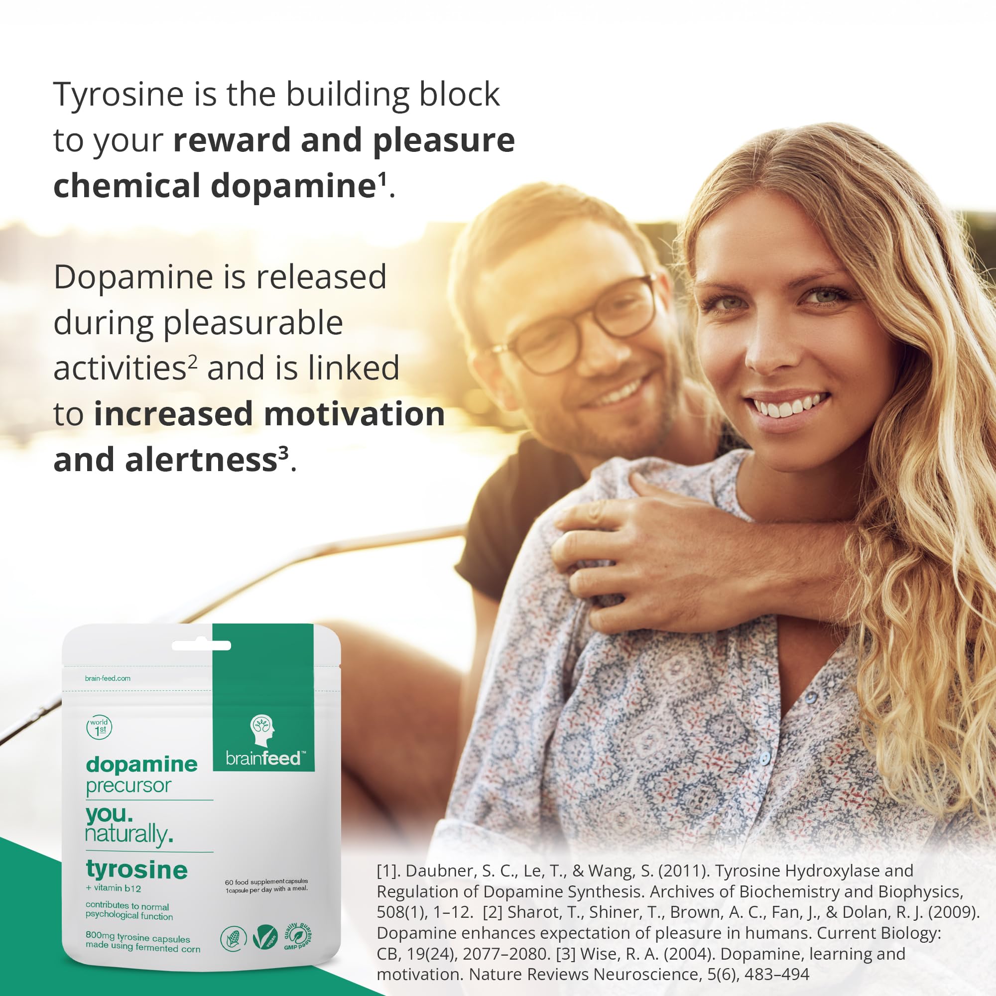brain feed L-Tyrosine Supplement capsule in hand