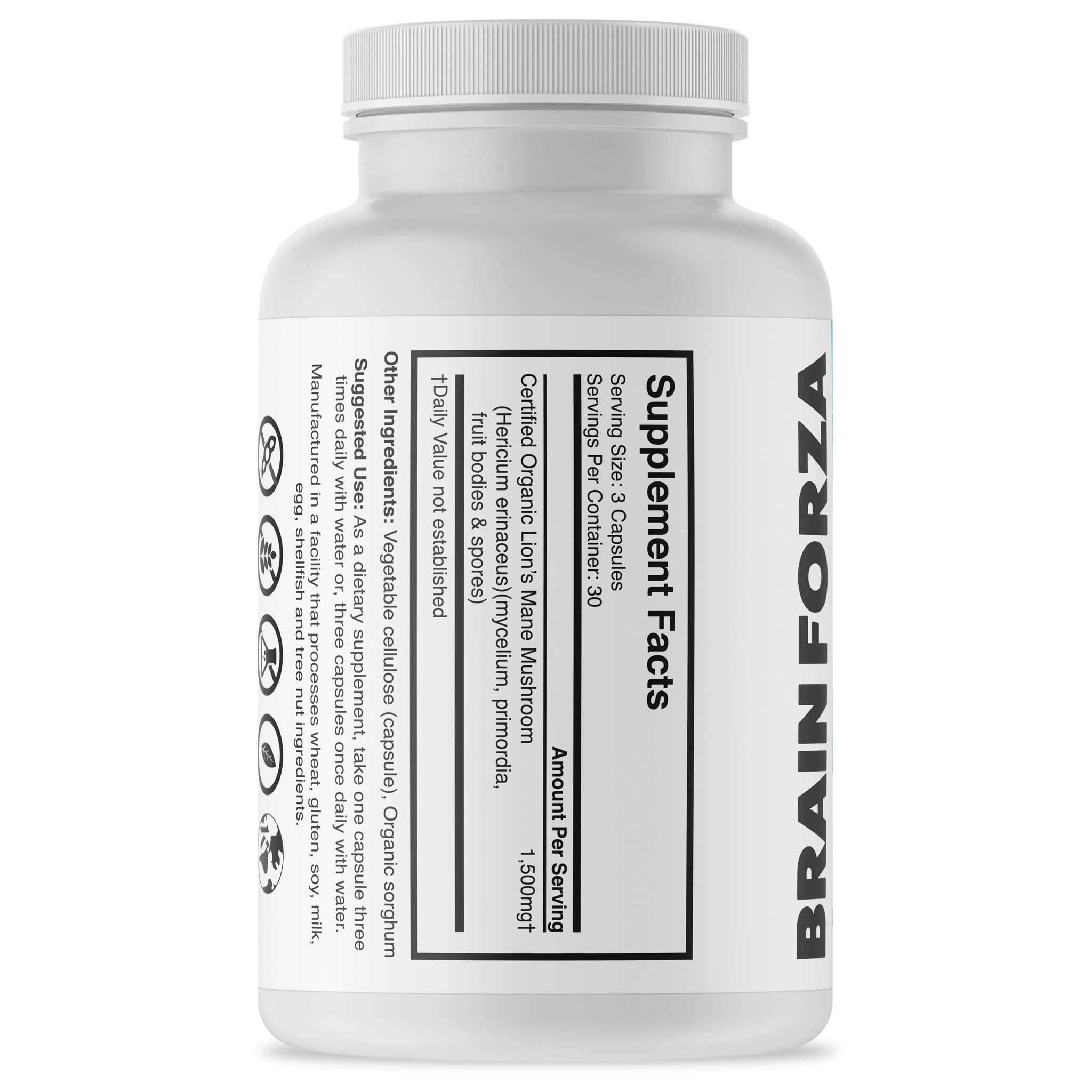 Brain Forza Lion's Mane Mushroom Capsules side view