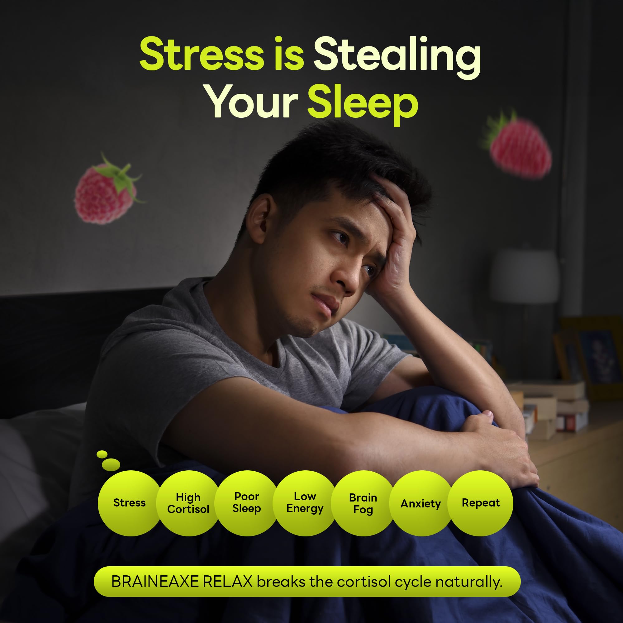 BRAINEAXE daily wellness Gummies lifestyle scene on a bedside table