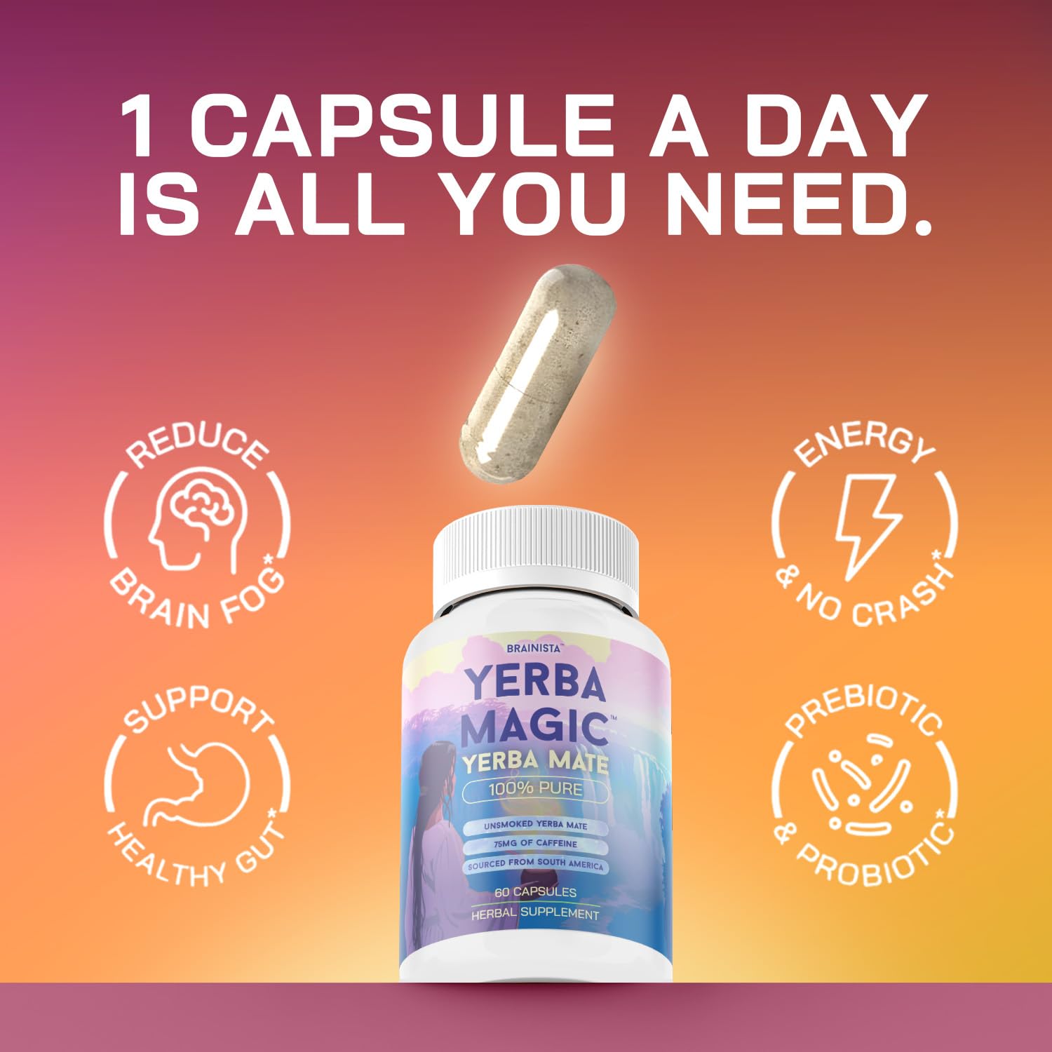 Brainista Yerba Mate Capsules showing ingredient list
