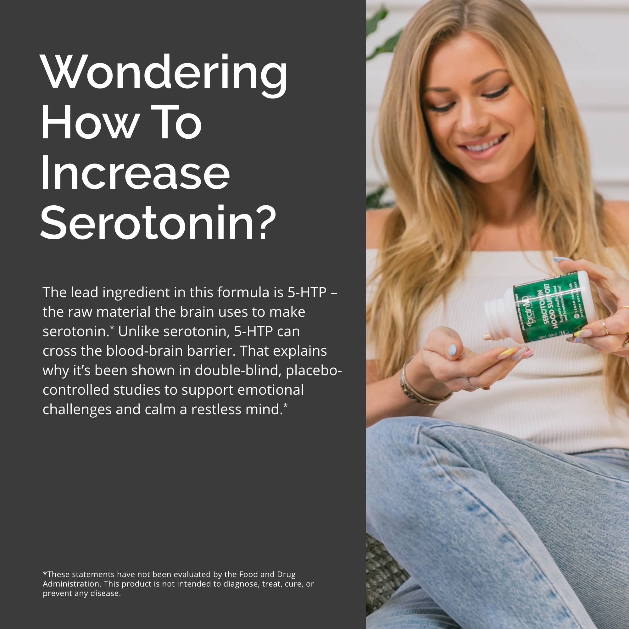 BRAINMD 5-HTP Capsules with saffron extract highlighted