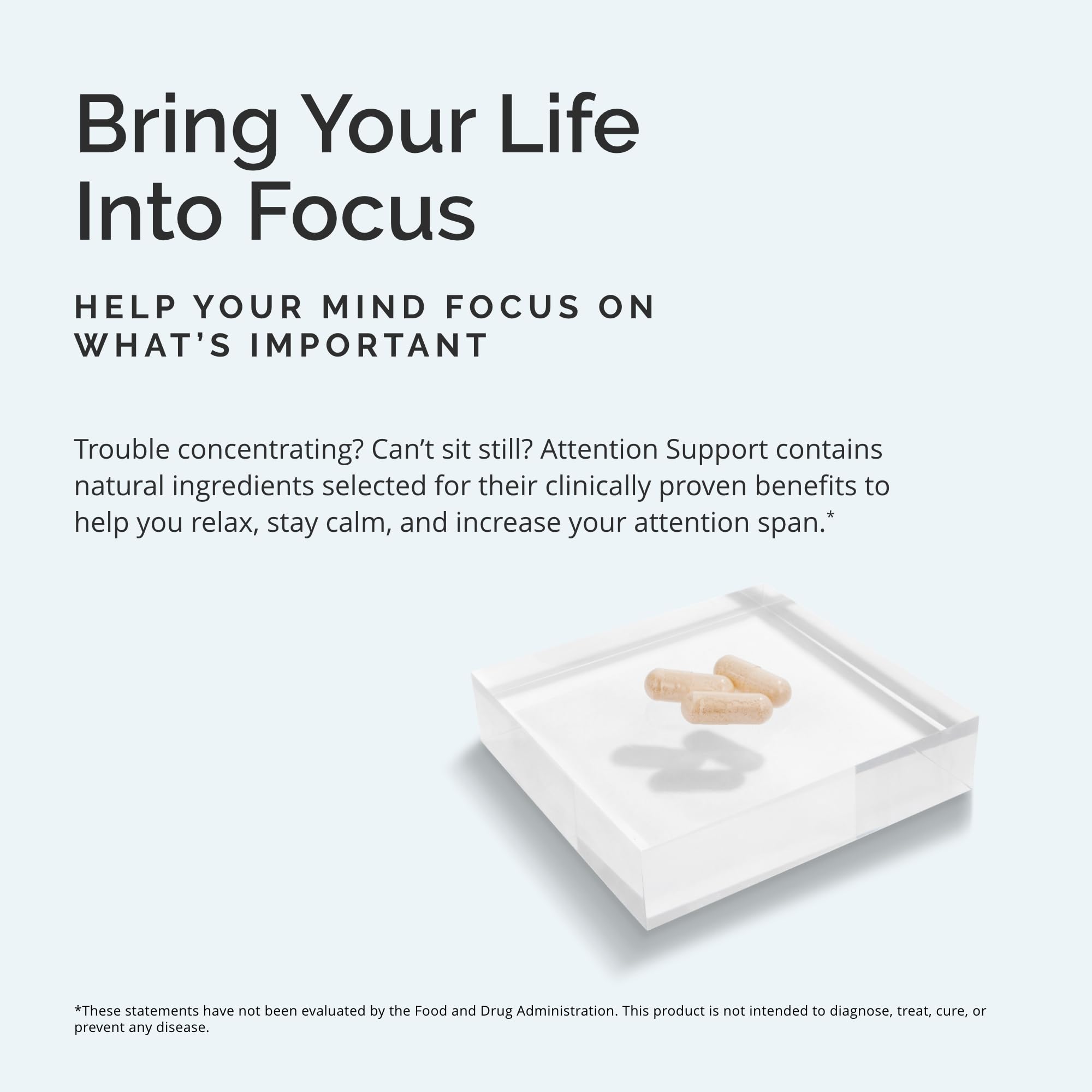 BRAINMD Attention Support supplement back view with ingredient list