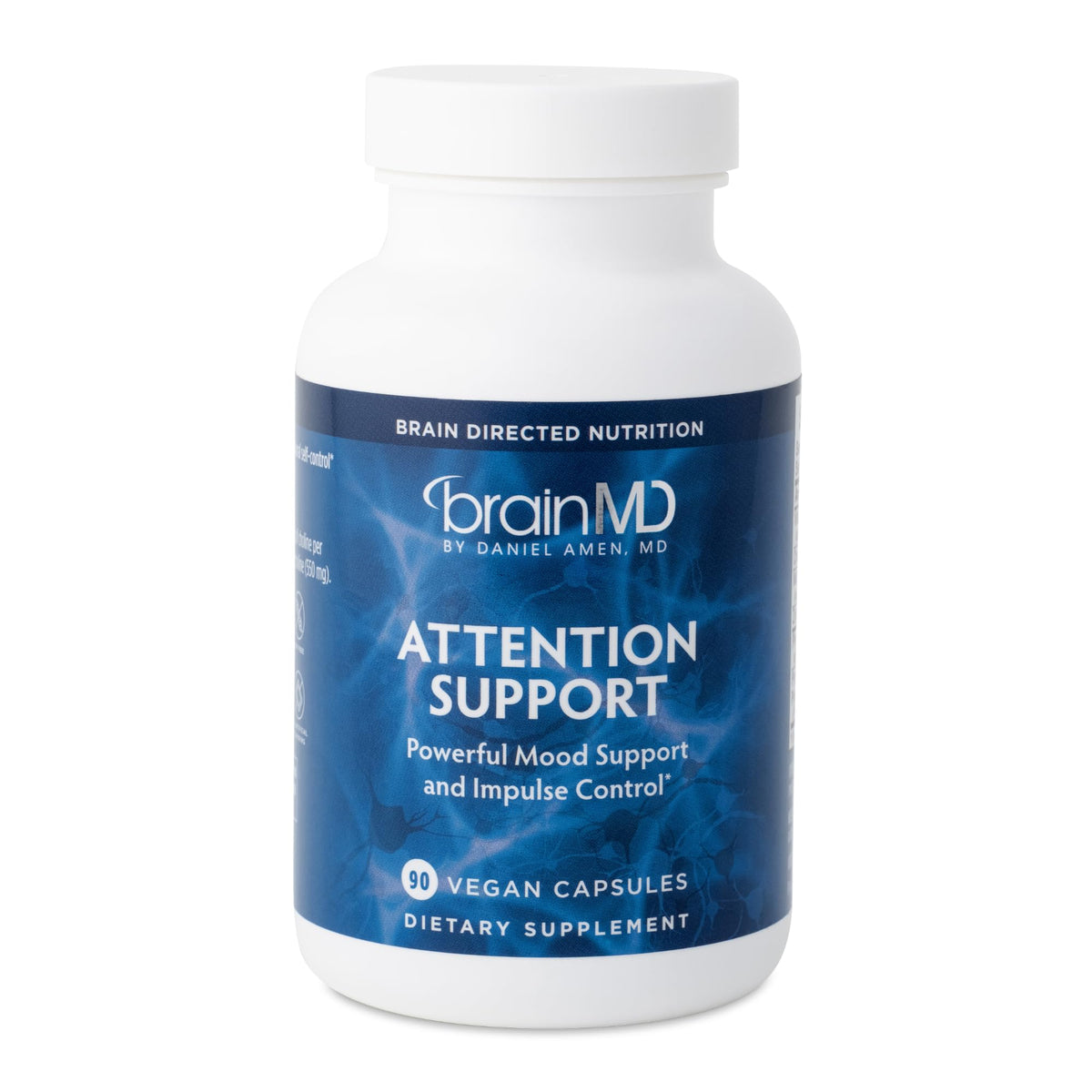 BRAINMD Attention Support supplement front view with packaging