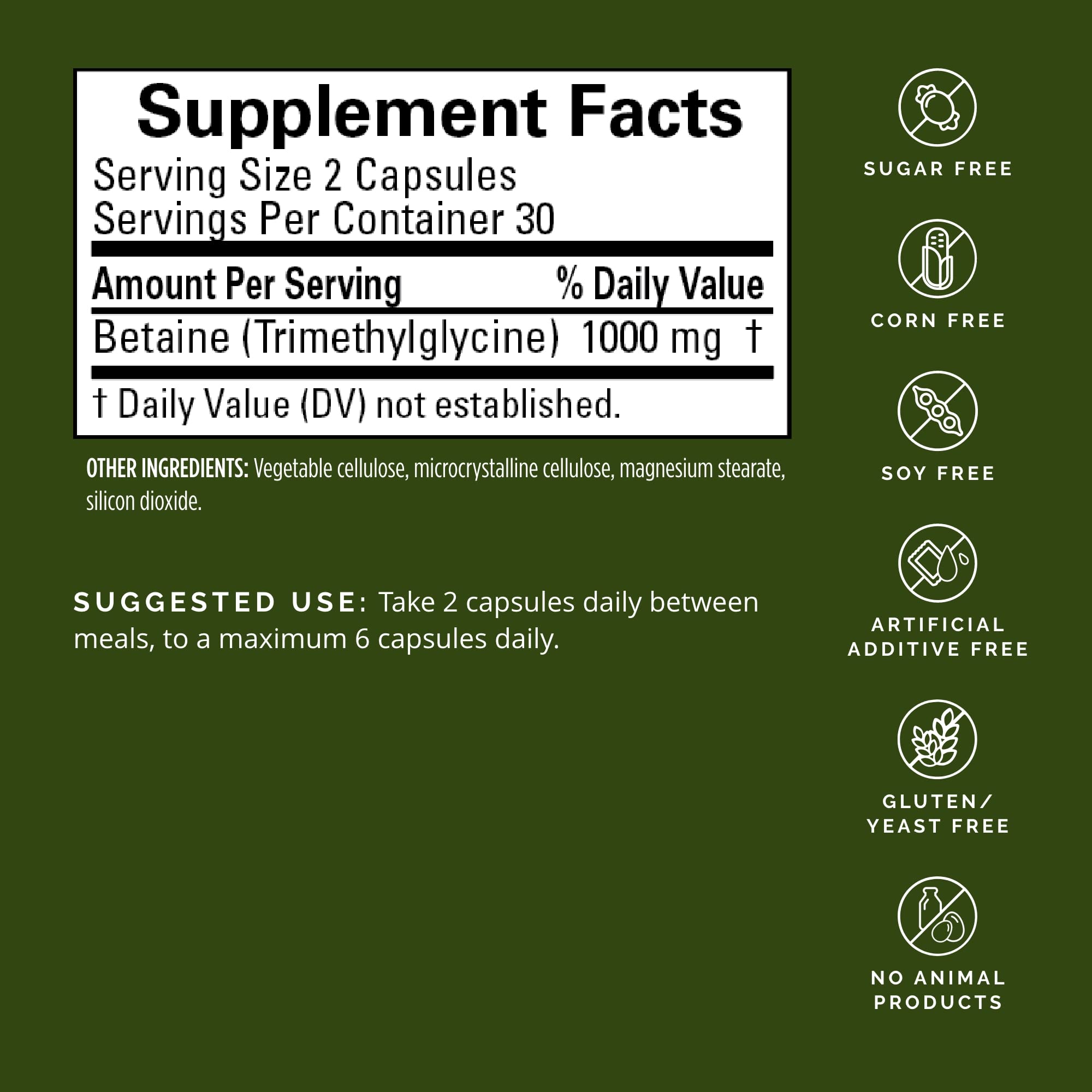 BRAINMD Betaine TMG Supplement 1000mg side view showing capsule details