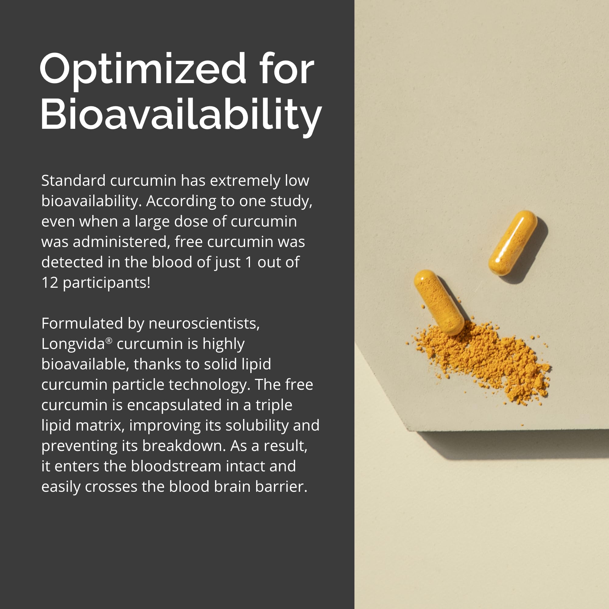BRAINMD Curcumin Supplement 60 Capsules on a wooden table