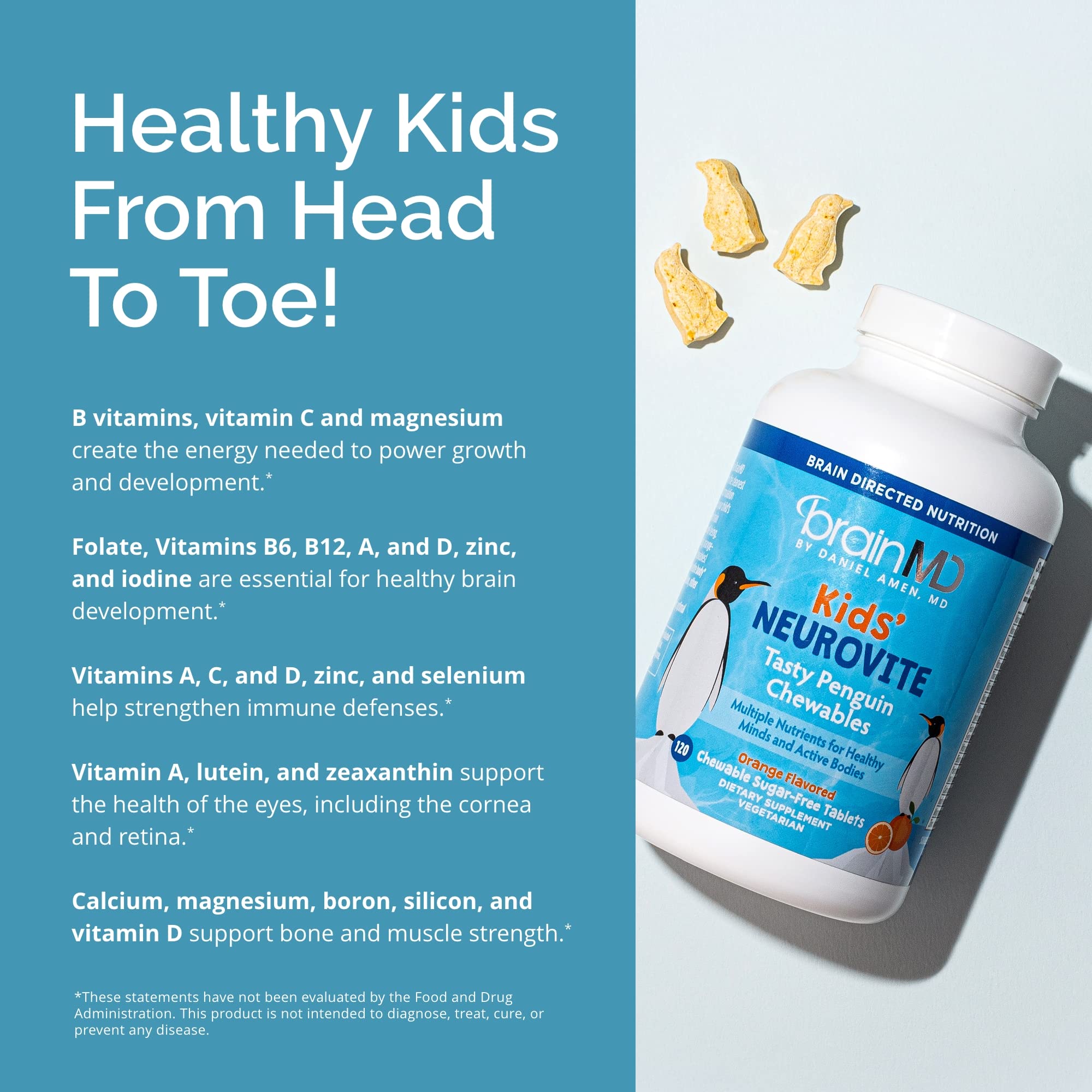 BRAINMD Kids' NeuroVite Chewables with a child holding a gummy