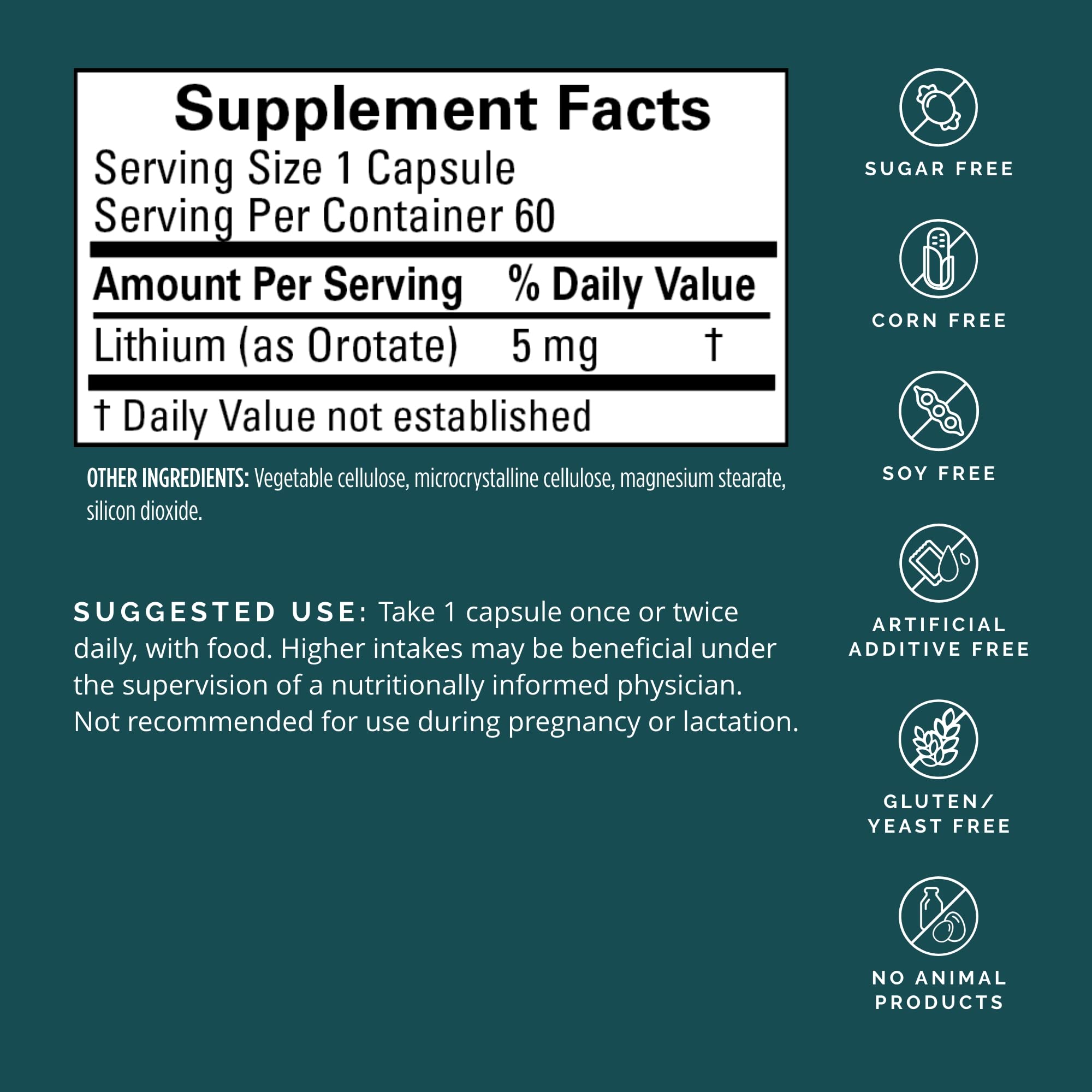 BRAINMD Lithium Orotate 60 Capsules side view
