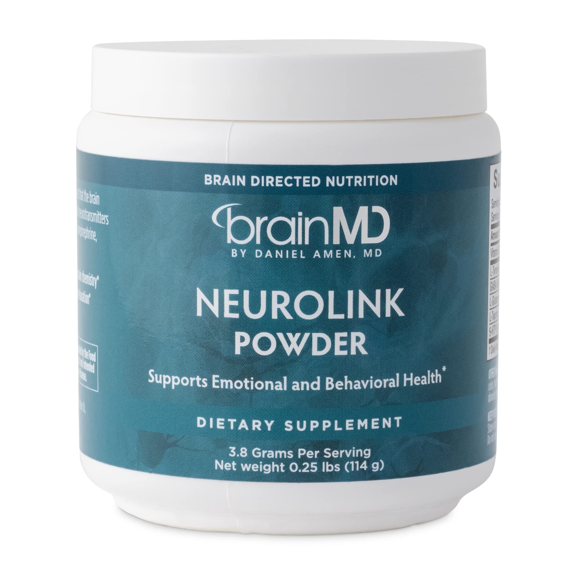 BRAINMD NeuroLink supplement front view with capsule bottle