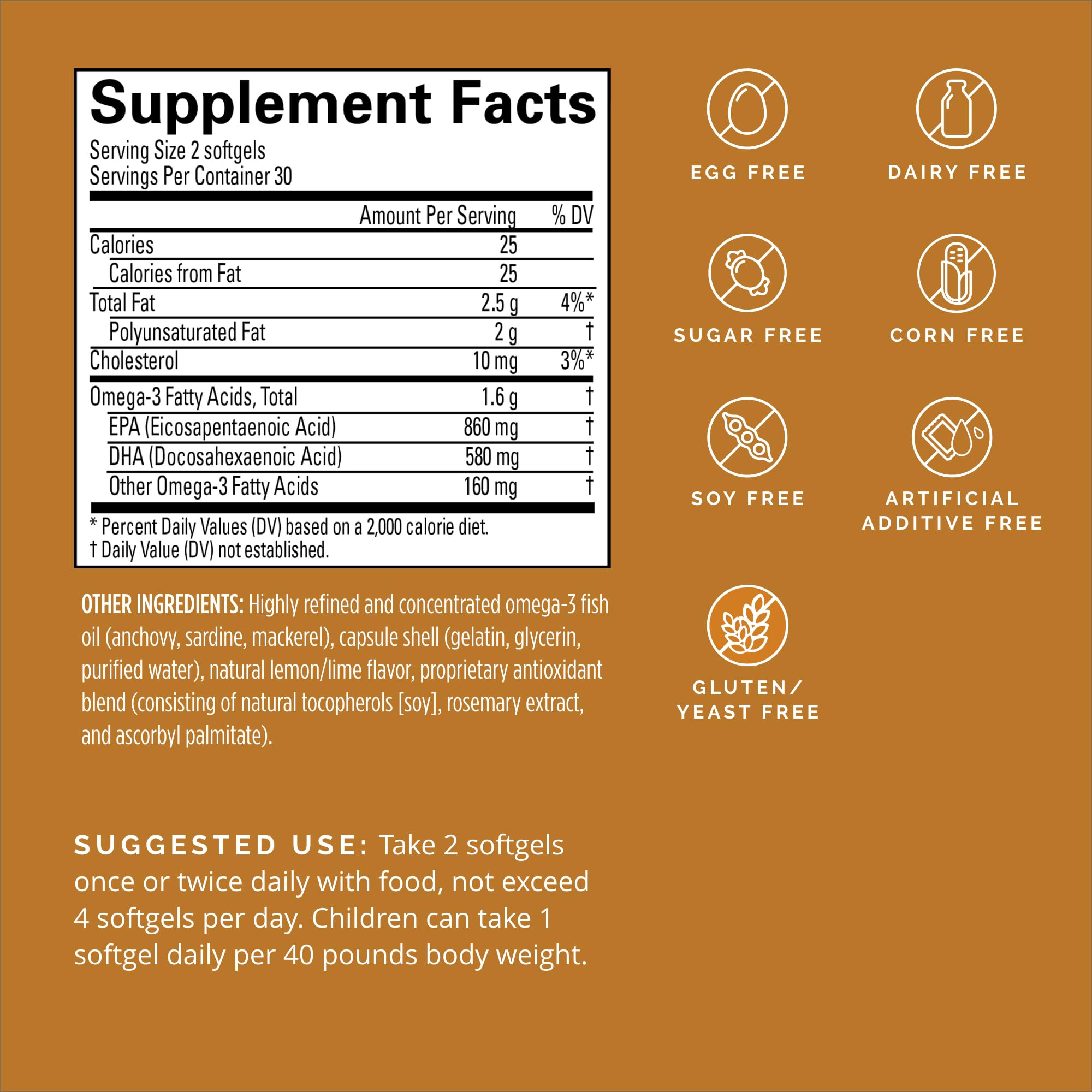 BRAINMD Omega-3 Fish Oil Supplement 1600mg side view