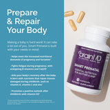 BRAINMD Prenatal Vitamins with a pregnant woman smiling