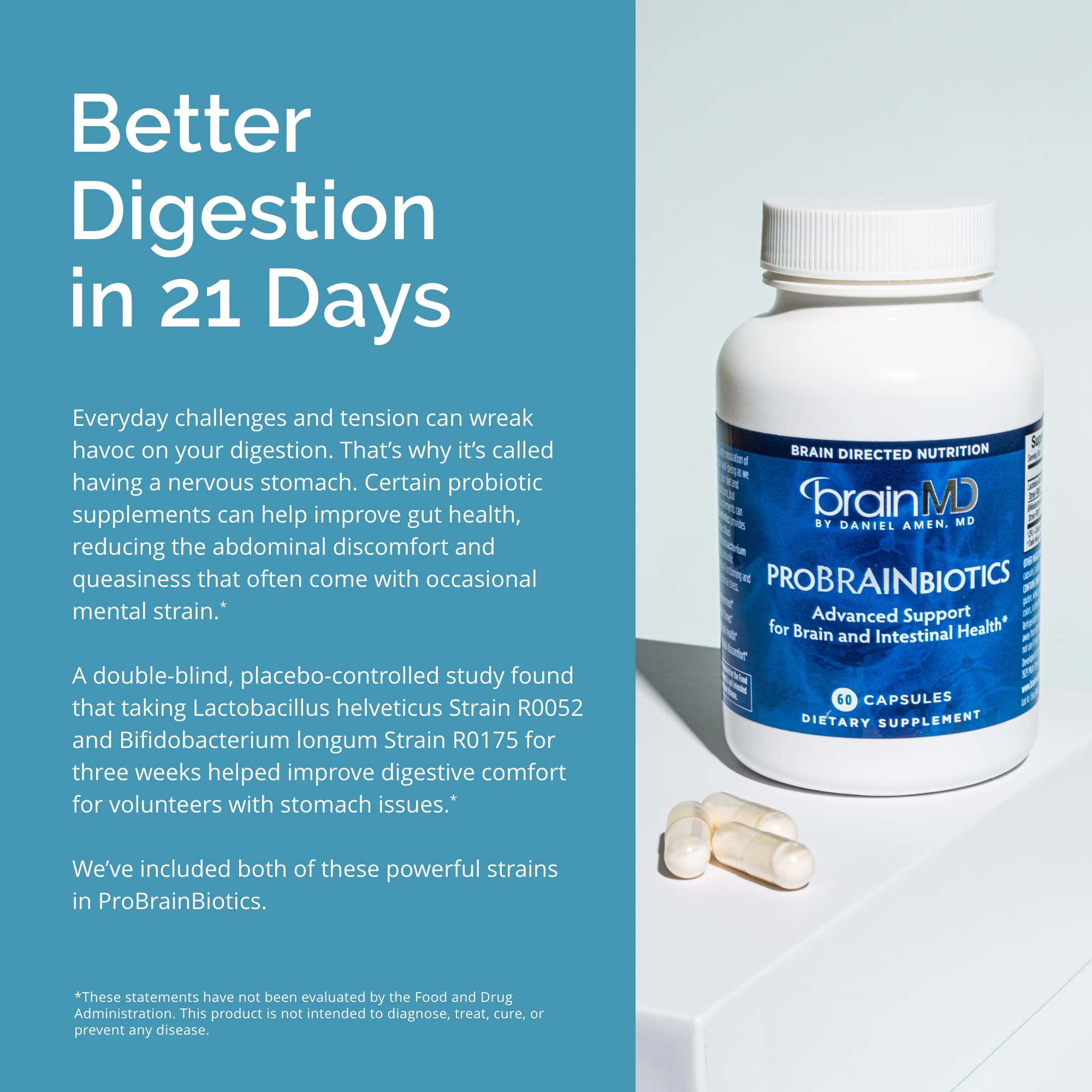 BRAINMD Probiotic Capsules with a measuring spoon for dosage