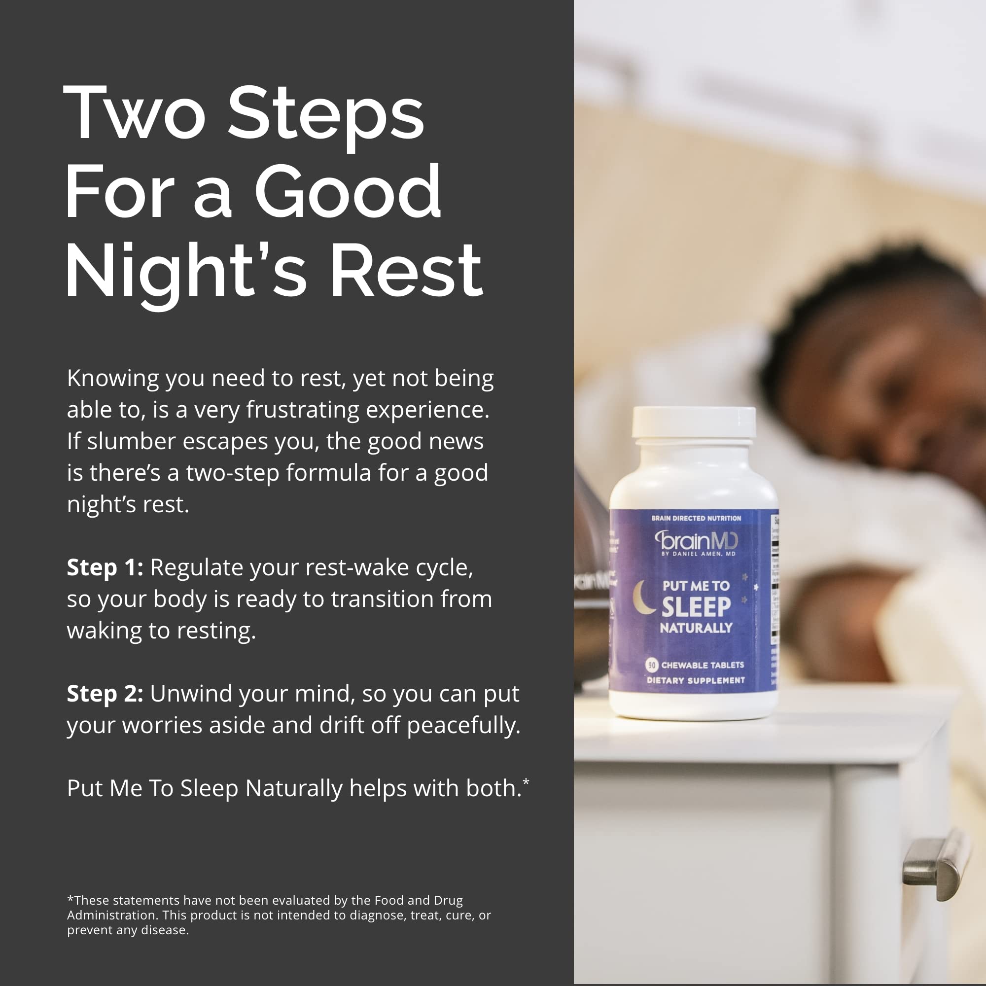 BRAINMD Put Me To Sleep Naturally capsules on a table