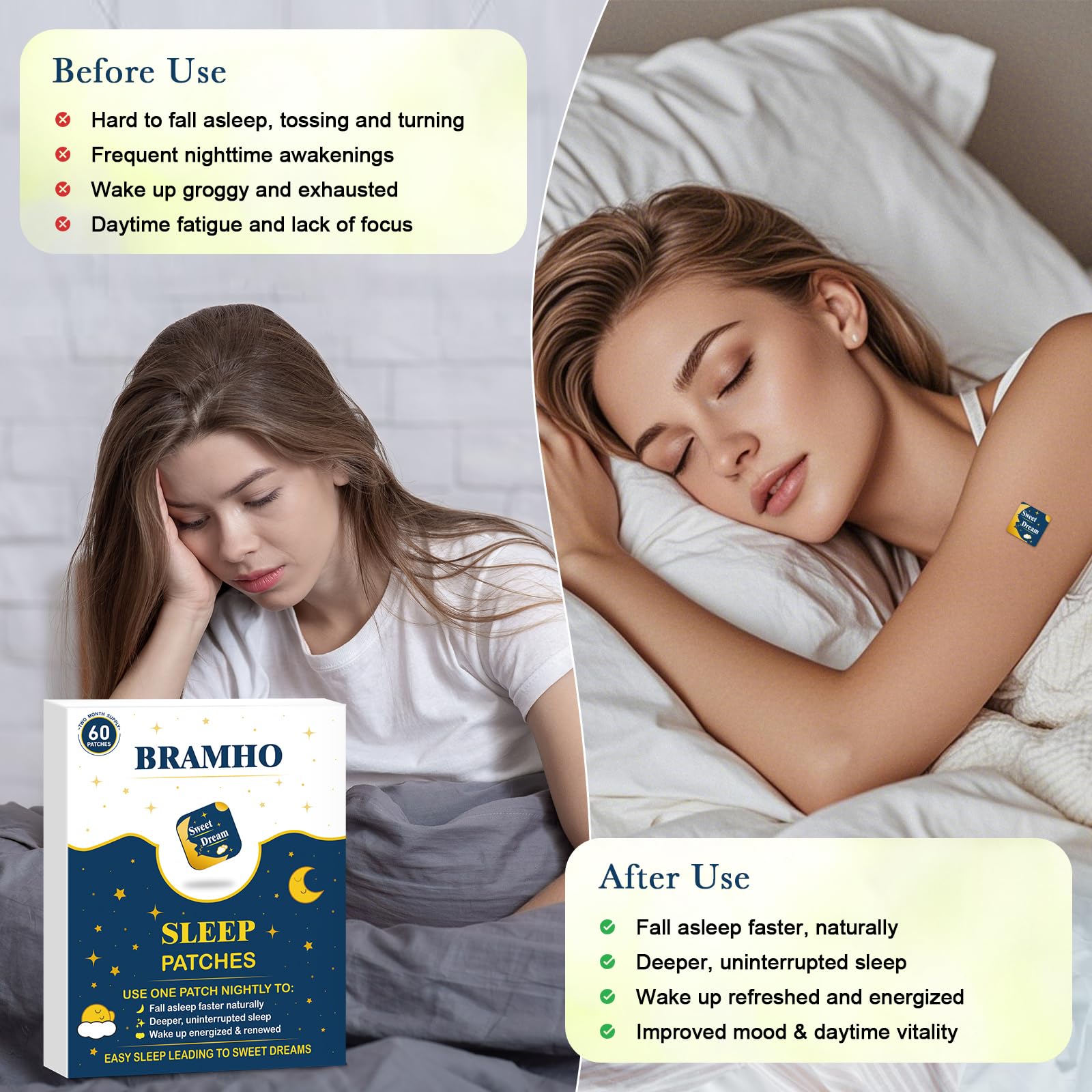 BRAMHO Natural Sleep Patch application on skin