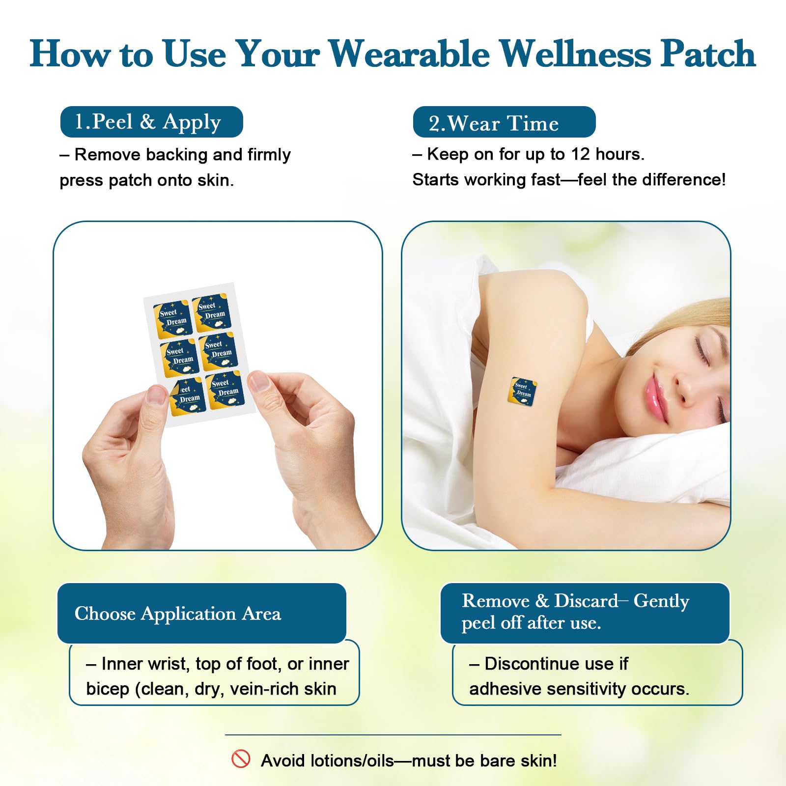 BRAMHO Natural Sleep Patch back view with ingredients