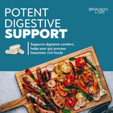 Bravado Labs DAO Enzyme Supplement 30,000 HDU capsules on a table