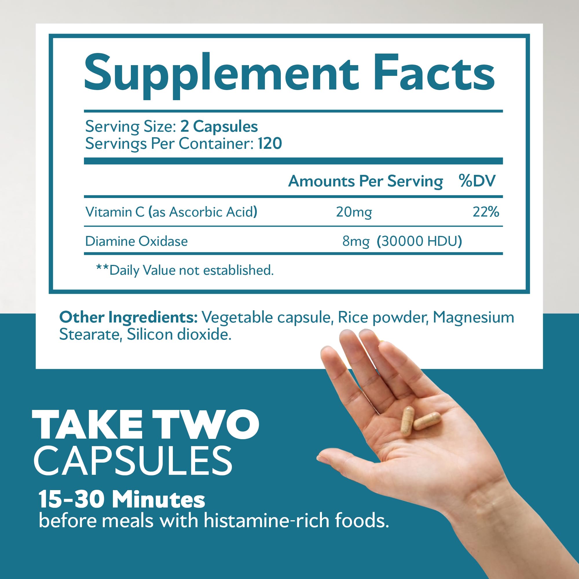 Bravado Labs DAO Enzyme Supplement 30,000 HDU packaging details