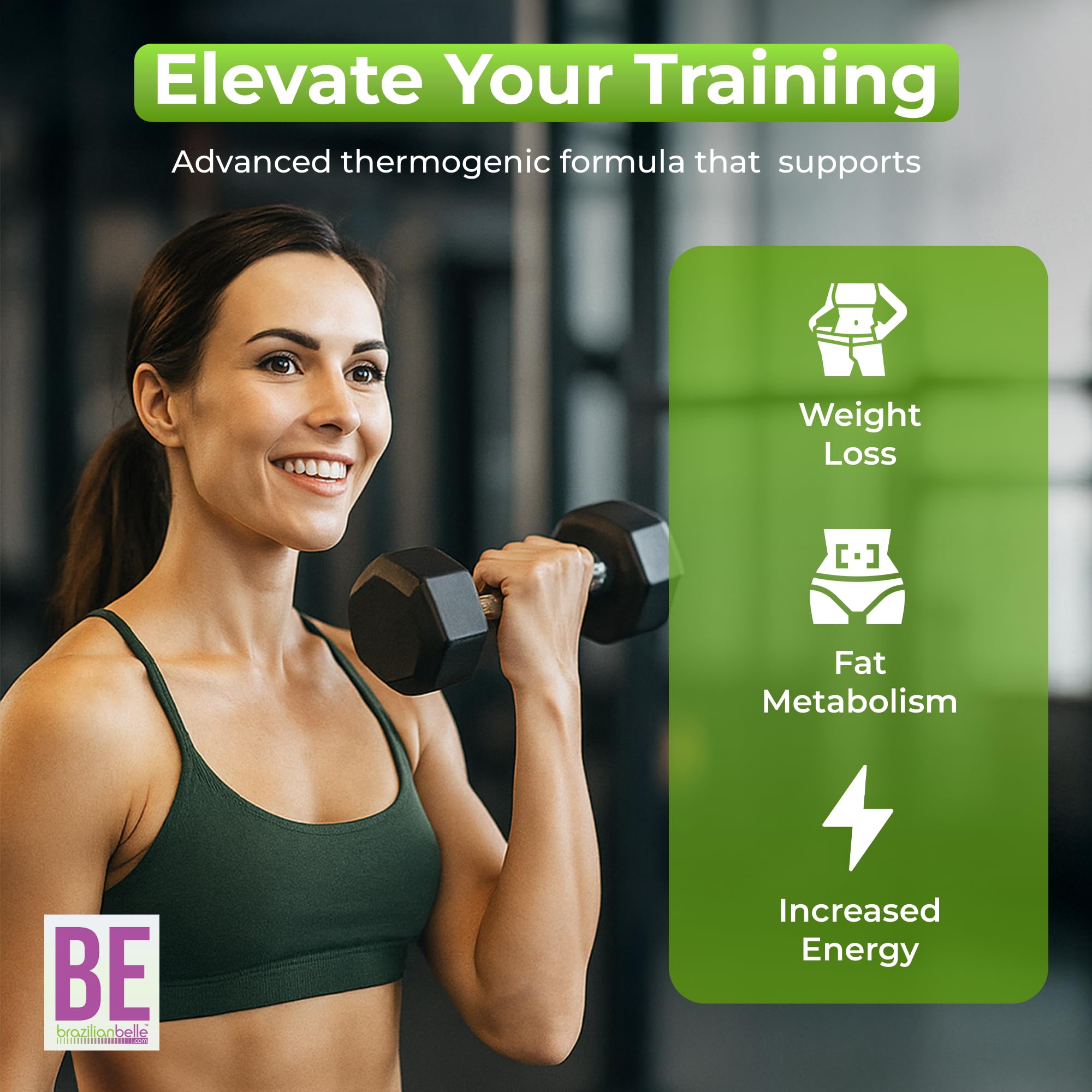 Brazilian Belle Thermogenic Fat Burner Supplement on a wooden table