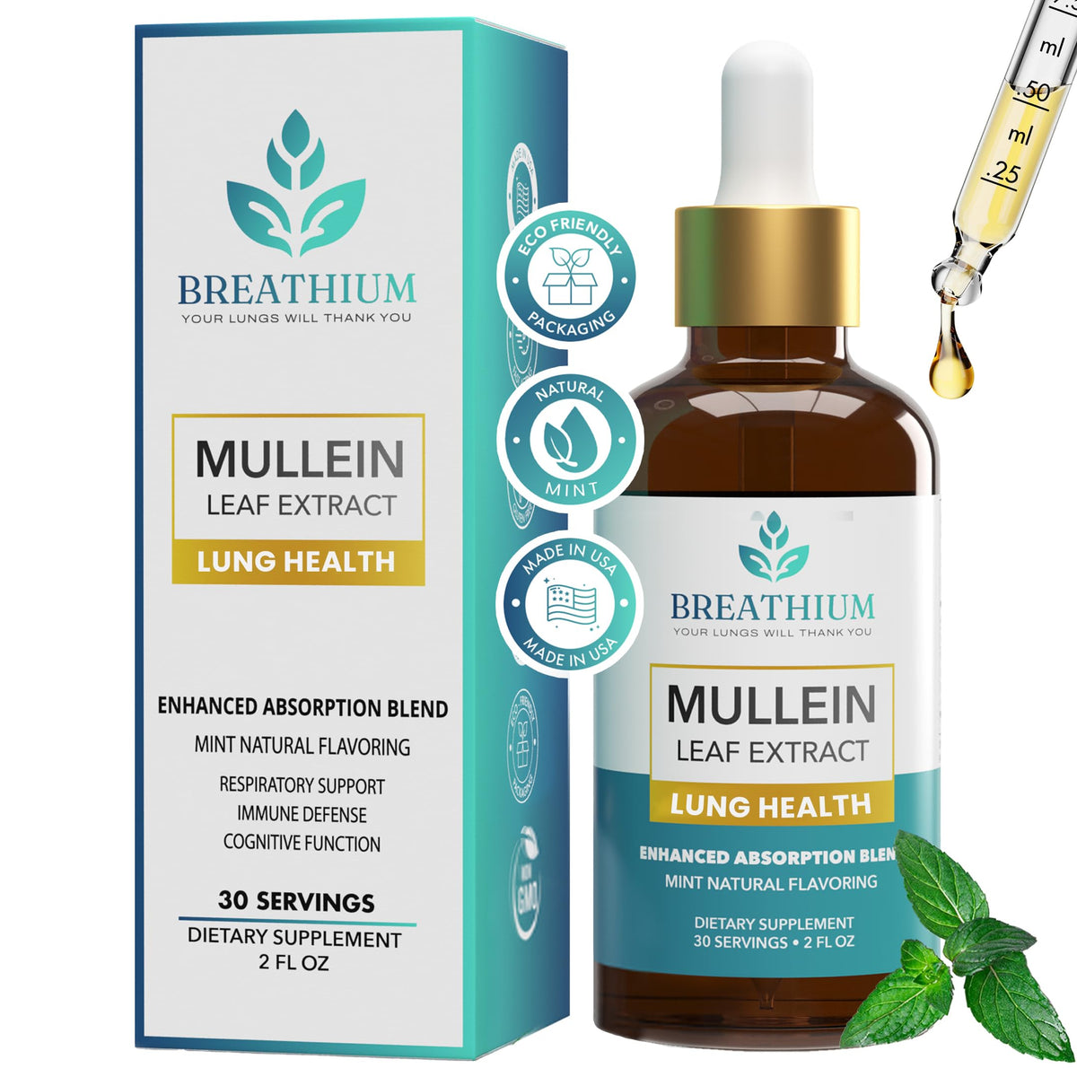 BREATHIUM Mullein Drops front view with precision dropper