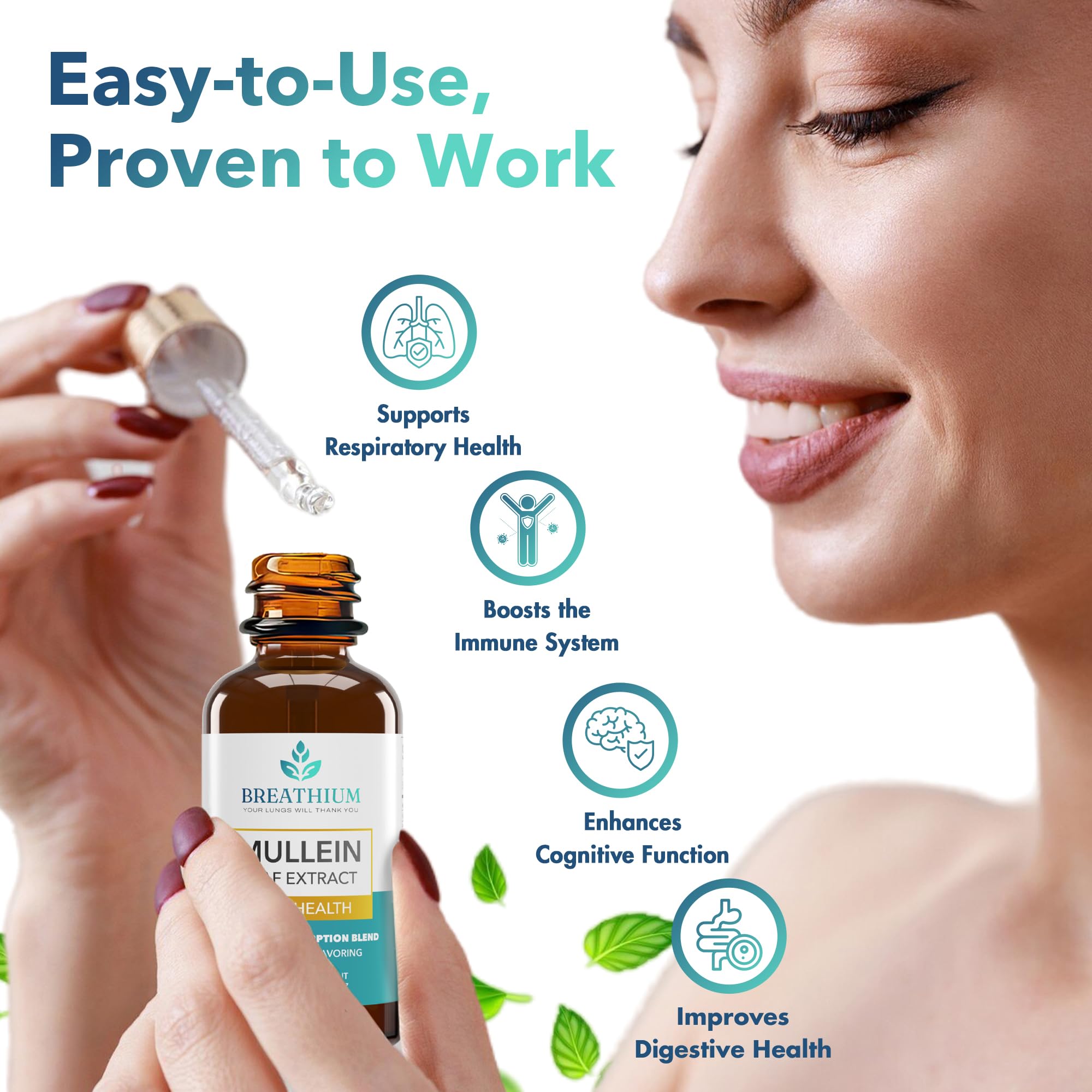 BREATHIUM Mullein Extract Drops bottle with precision dropper