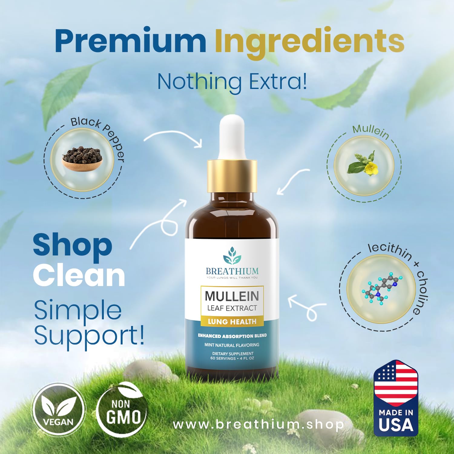BREATHIUM Mullein Extract Drops label close-up