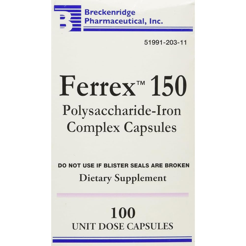 Breckenridge Ferrex 150 Capsules front view with packaging