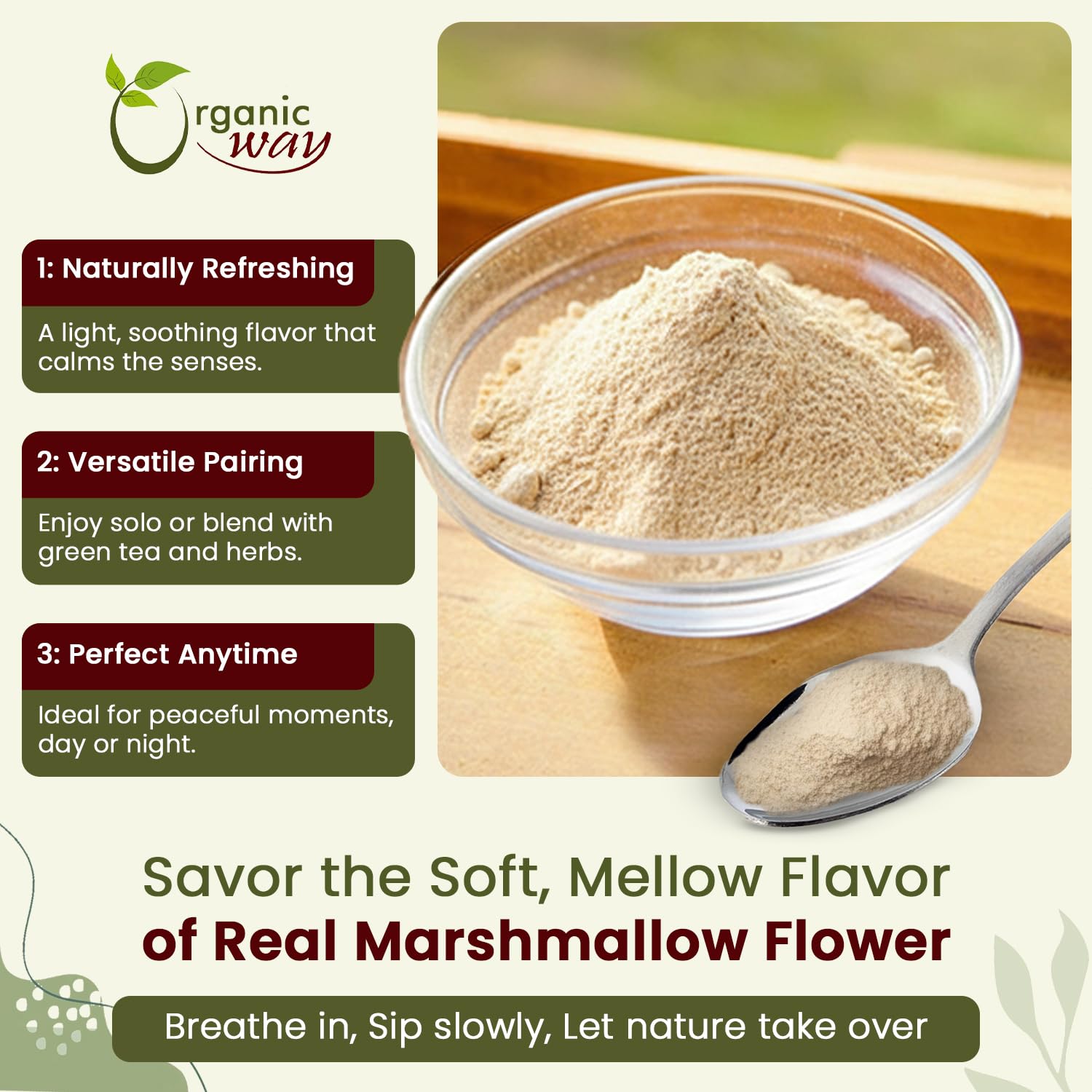 Brewing Organic Way Marshmallow Root tea in a teapot
