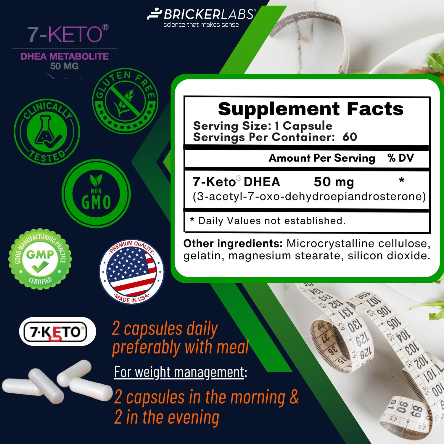 Bricker Labs 7-Keto DHEA Supplement with measuring spoon