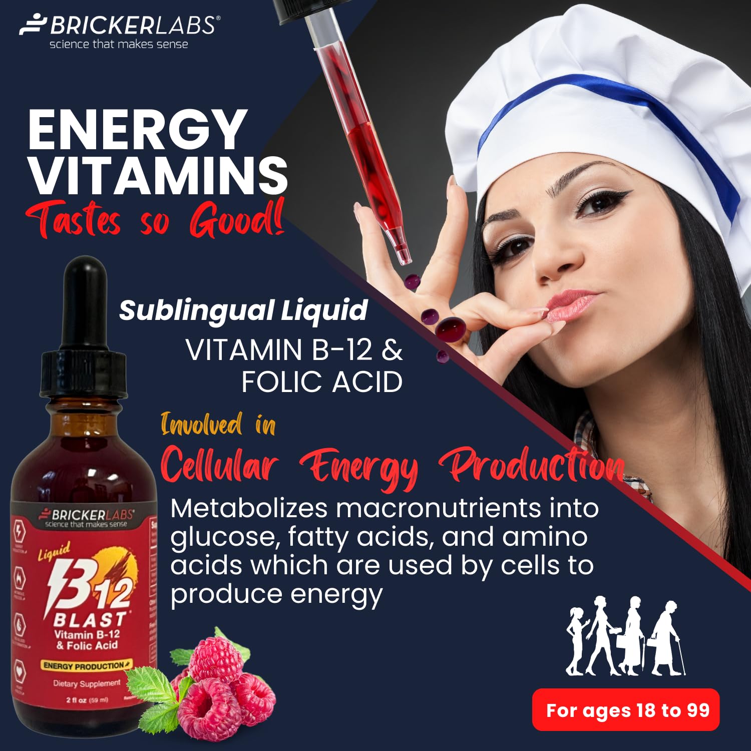 Bricker Labs B-12 Blast Liquid Vitamin B12 and Folic Acid dropper