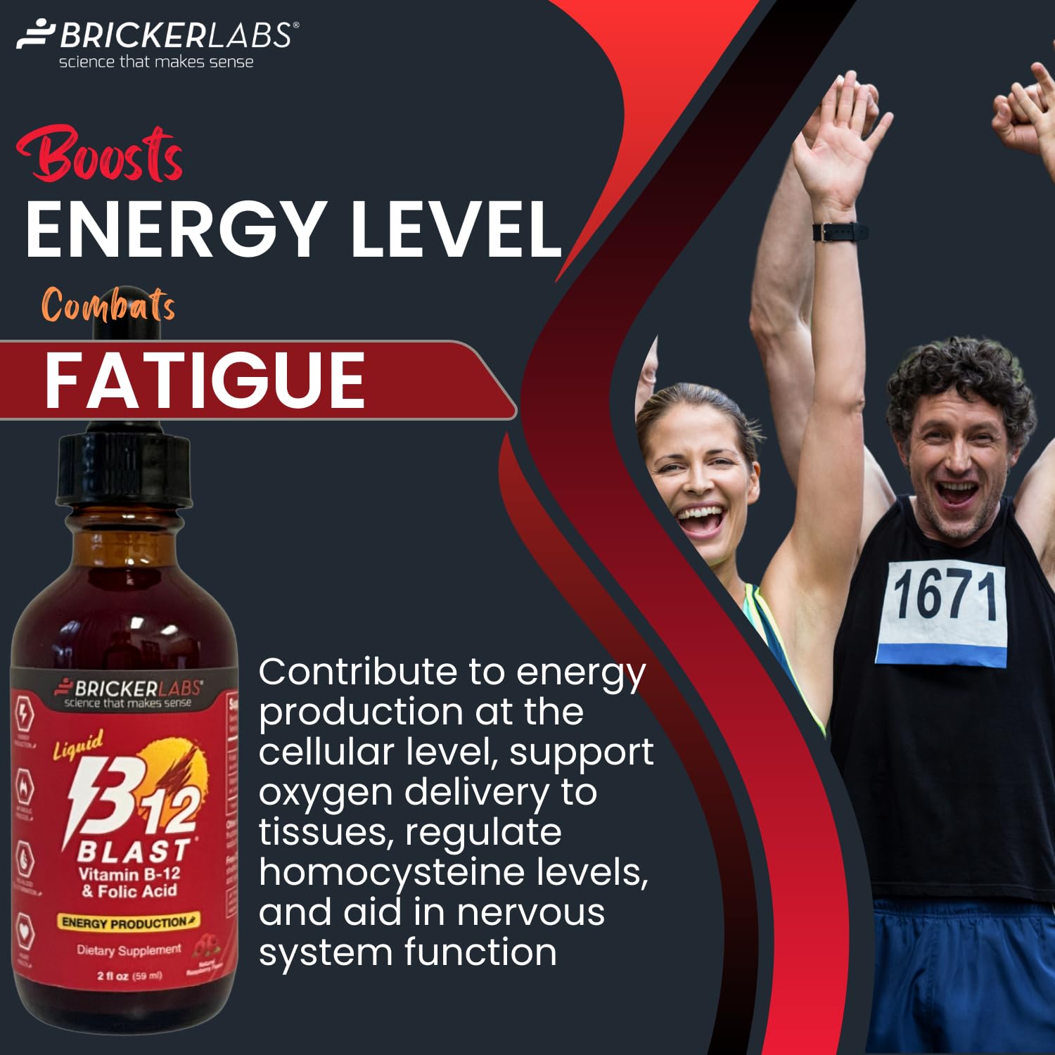 Bricker Labs B-12 Blast Liquid Vitamin B12 and Folic Acid side view