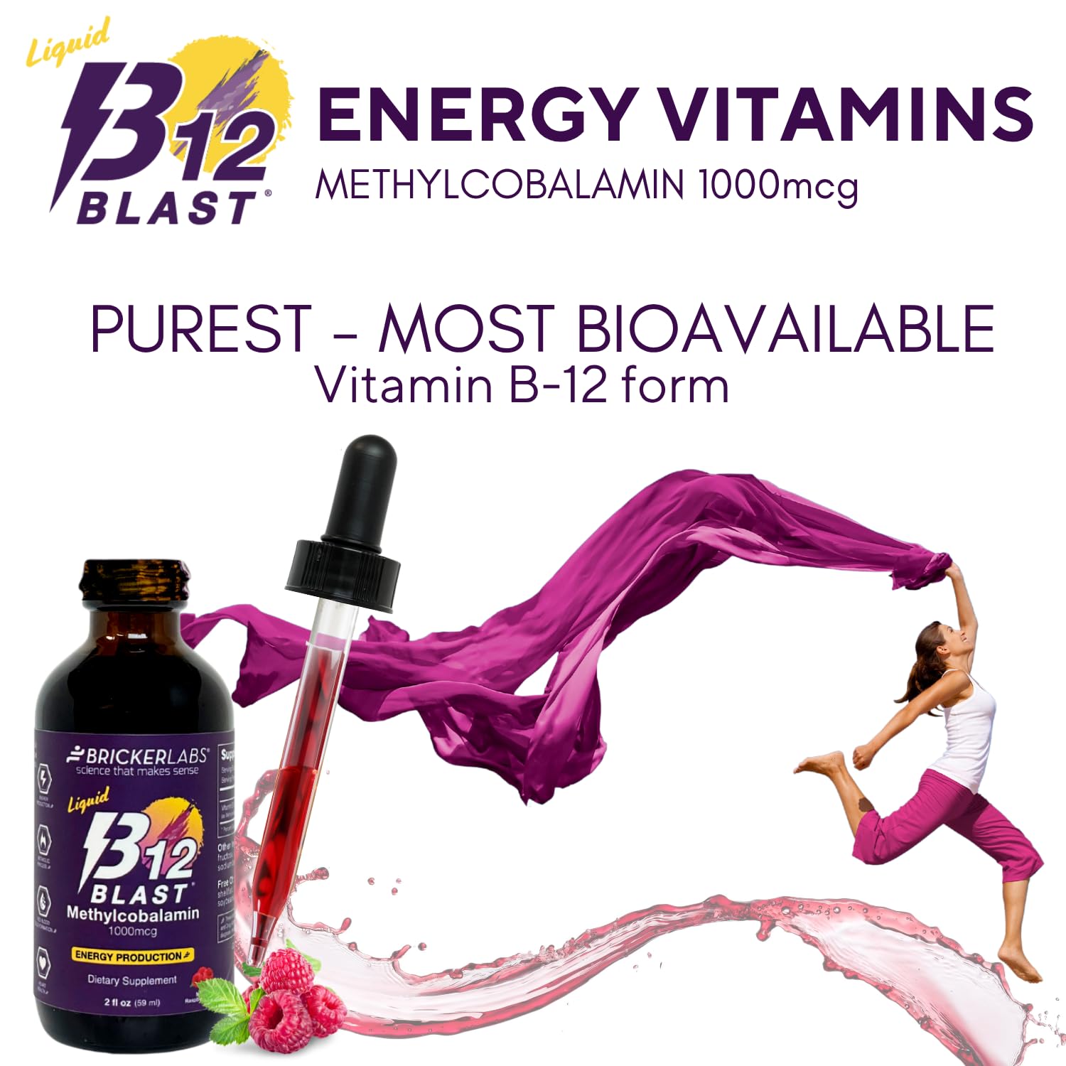 Bricker Labs B-12 Blast Liquid Vitamin B12 Supplement bottle side view