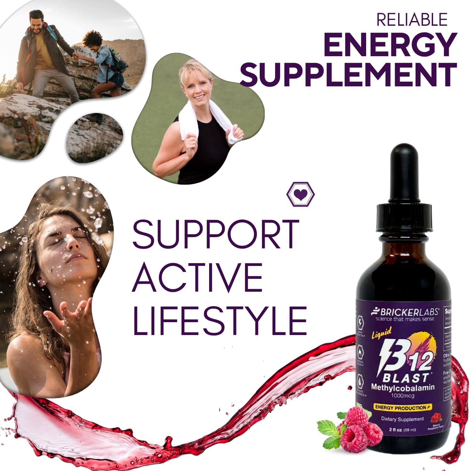 Bricker Labs B-12 Blast Liquid Vitamin B12 Supplement lifestyle shot