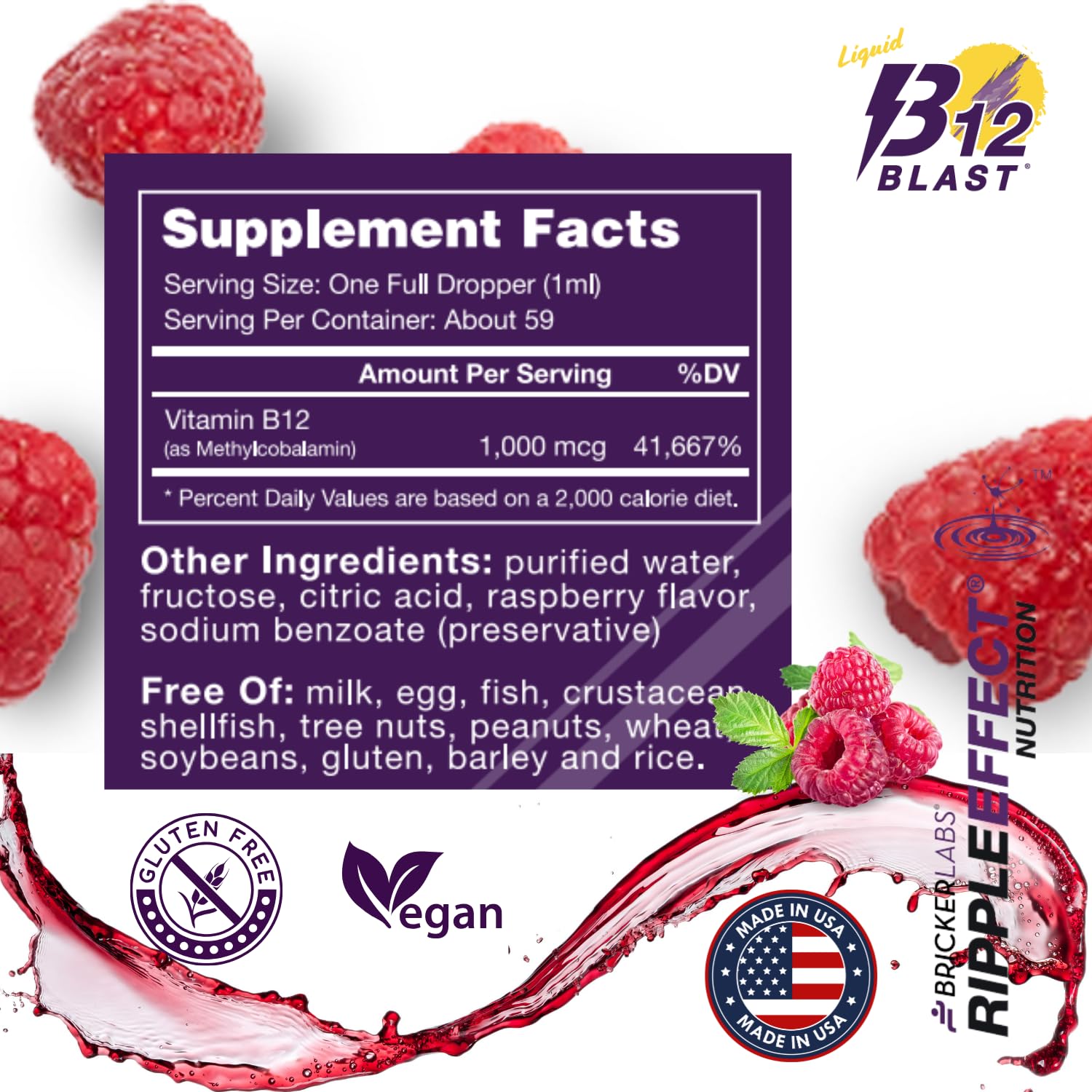 Bricker Labs B-12 Blast Liquid Vitamin B12 Supplement packaging