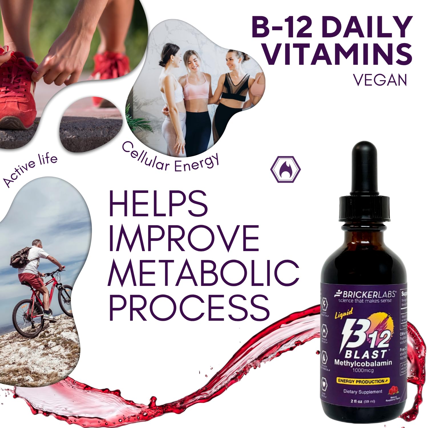 Bricker Labs B-12 Blast Liquid Vitamin B12 Supplement raspberry flavour
