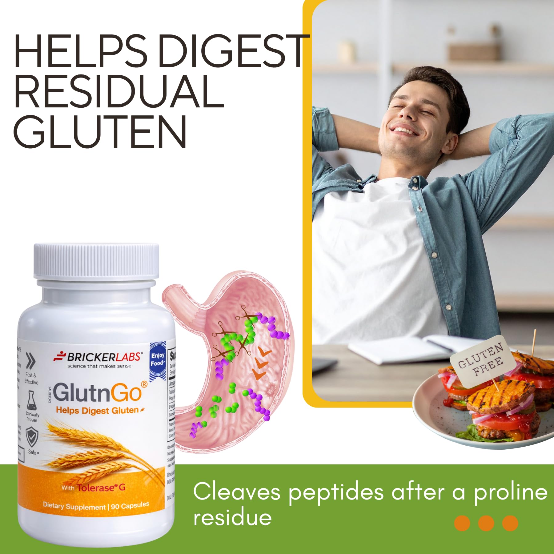 Bricker Labs Gluten daily Enzyme Support Capsules with a measuring spoon