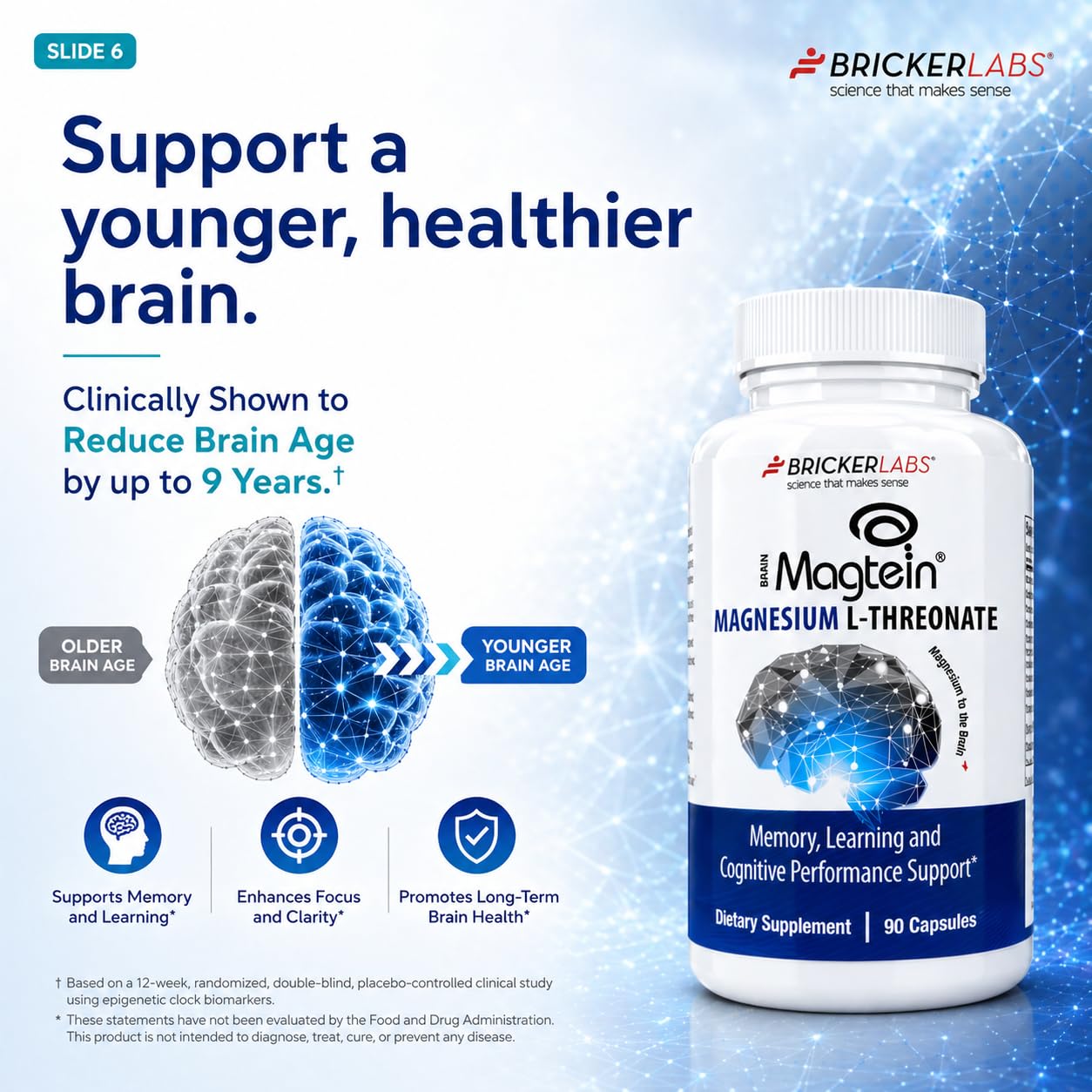 Bricker Labs Magtein capsules with a glass of water