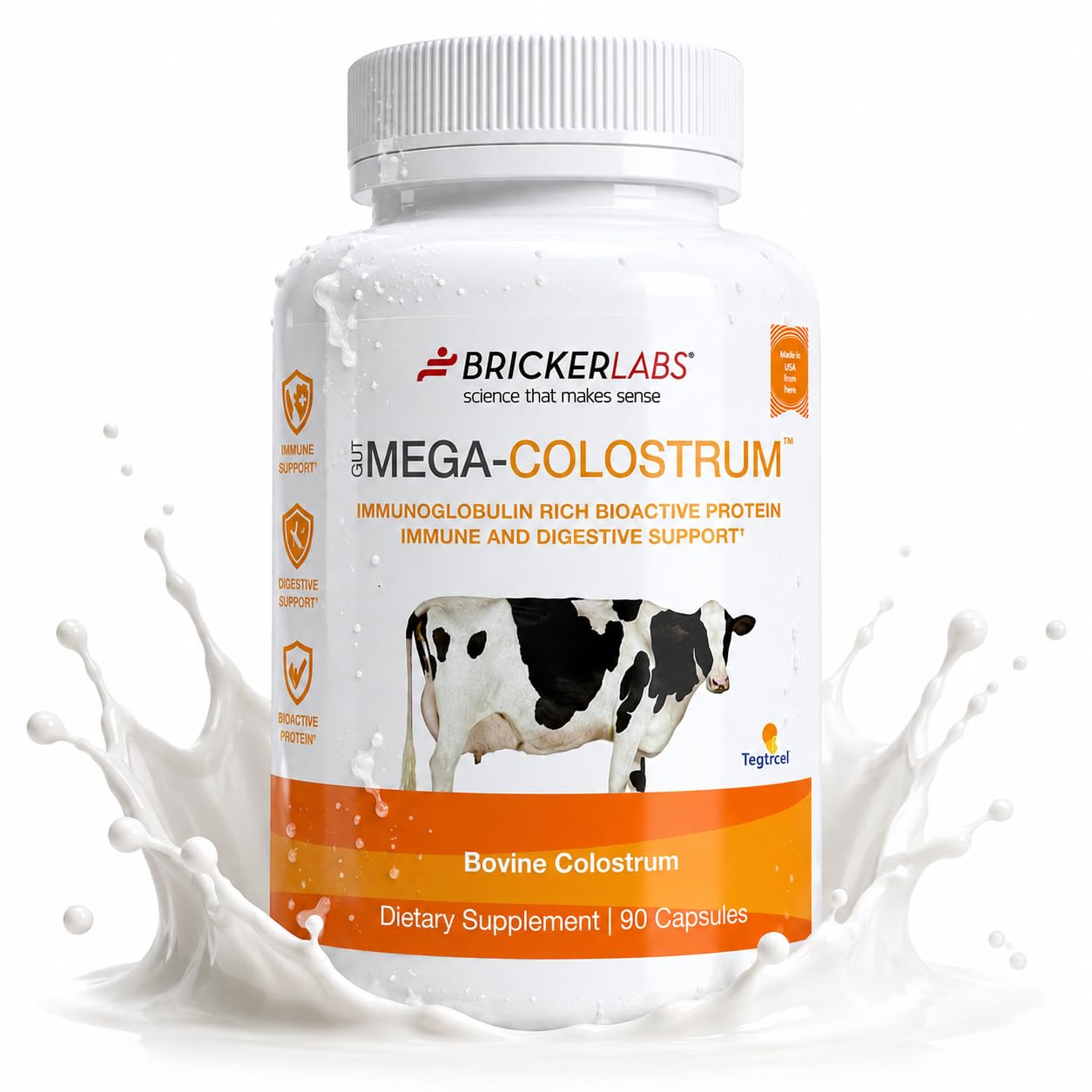 Bricker Labs Mega-Colostrum 1000mg capsule bottle front view