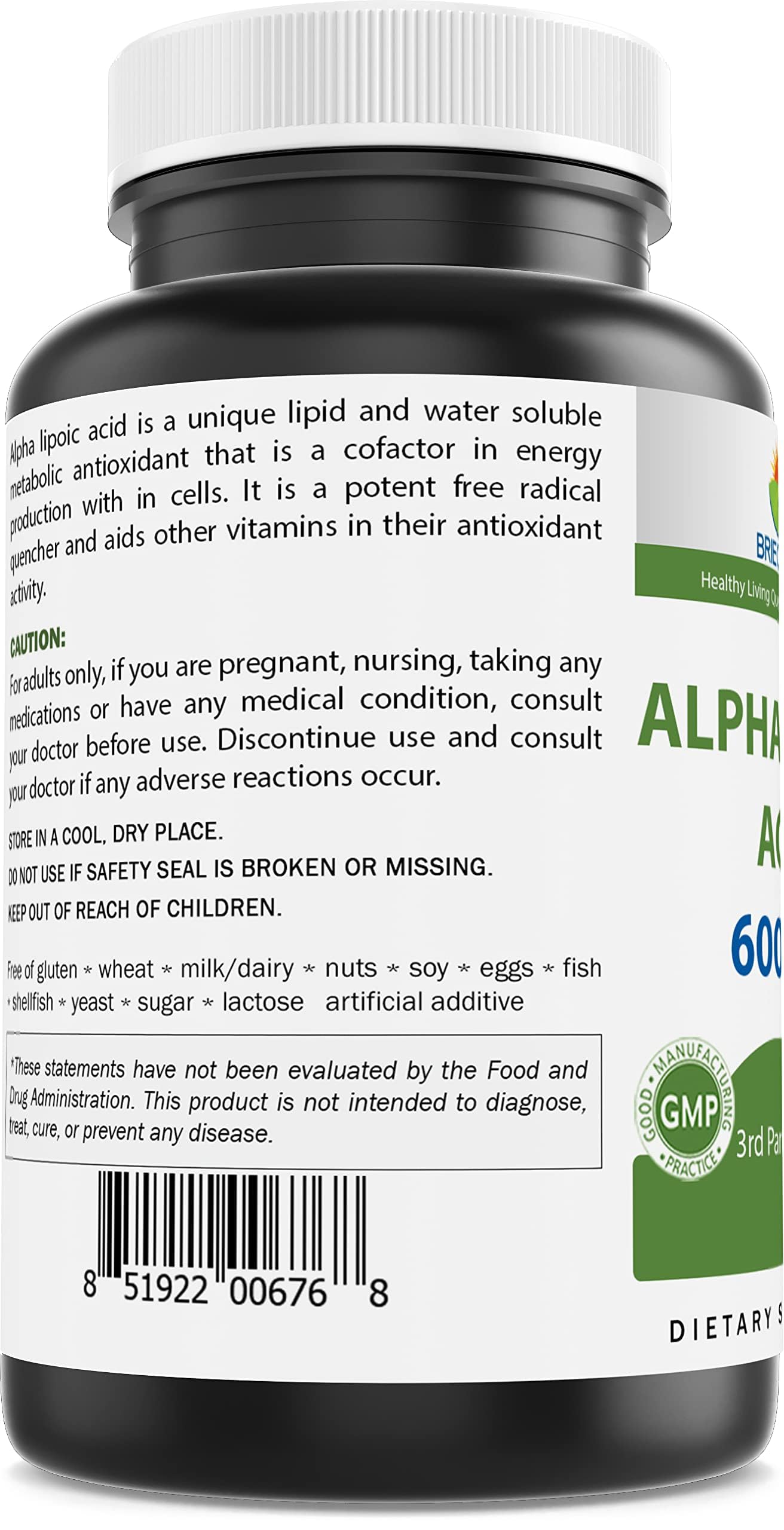 Brieofood Alpha Lipoic Acid 600mg capsules close-up