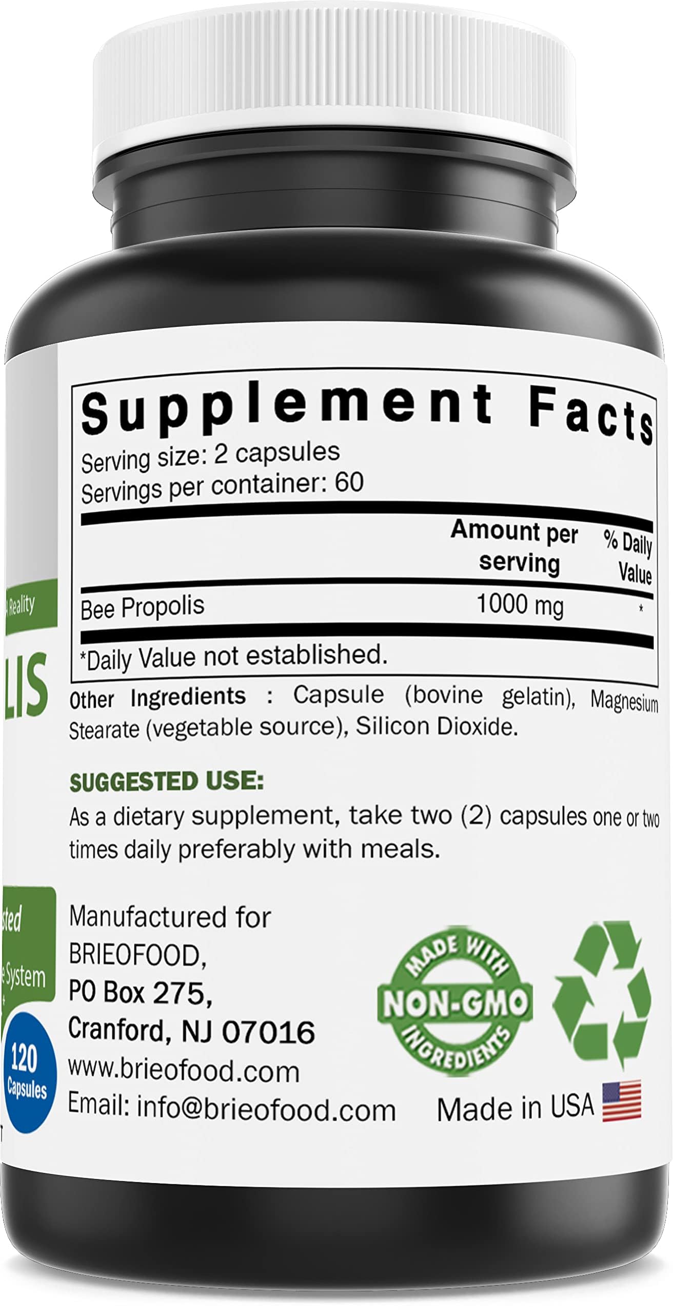 Brieofood Bee Propolis 120 capsules close-up